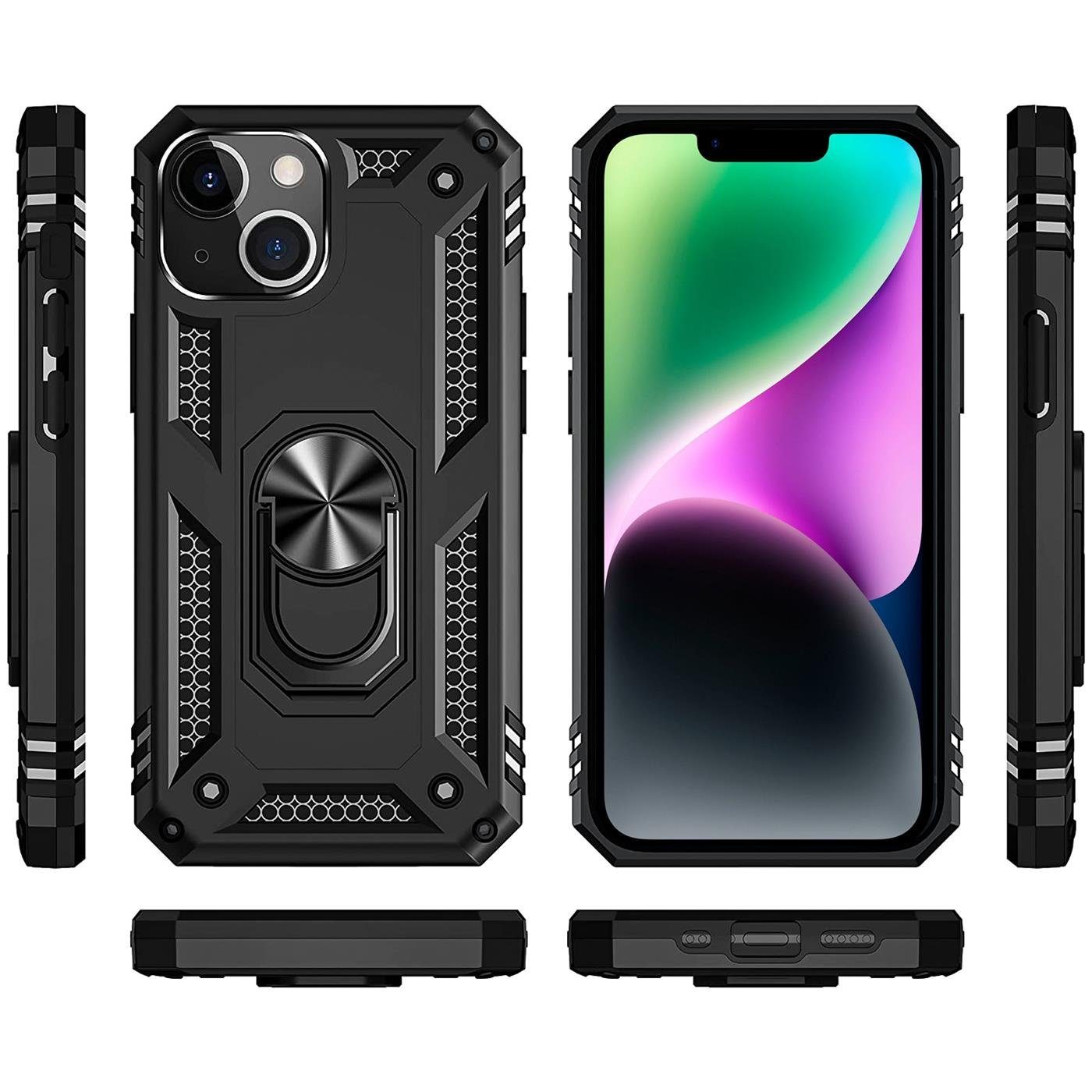 CoolGadget Handyhülle Armor Shield Case für Apple iPhone 14 6,1 Zoll, Outdoor Cover mit Magnet Ringhalterung Handy Hülle für iPhone 14