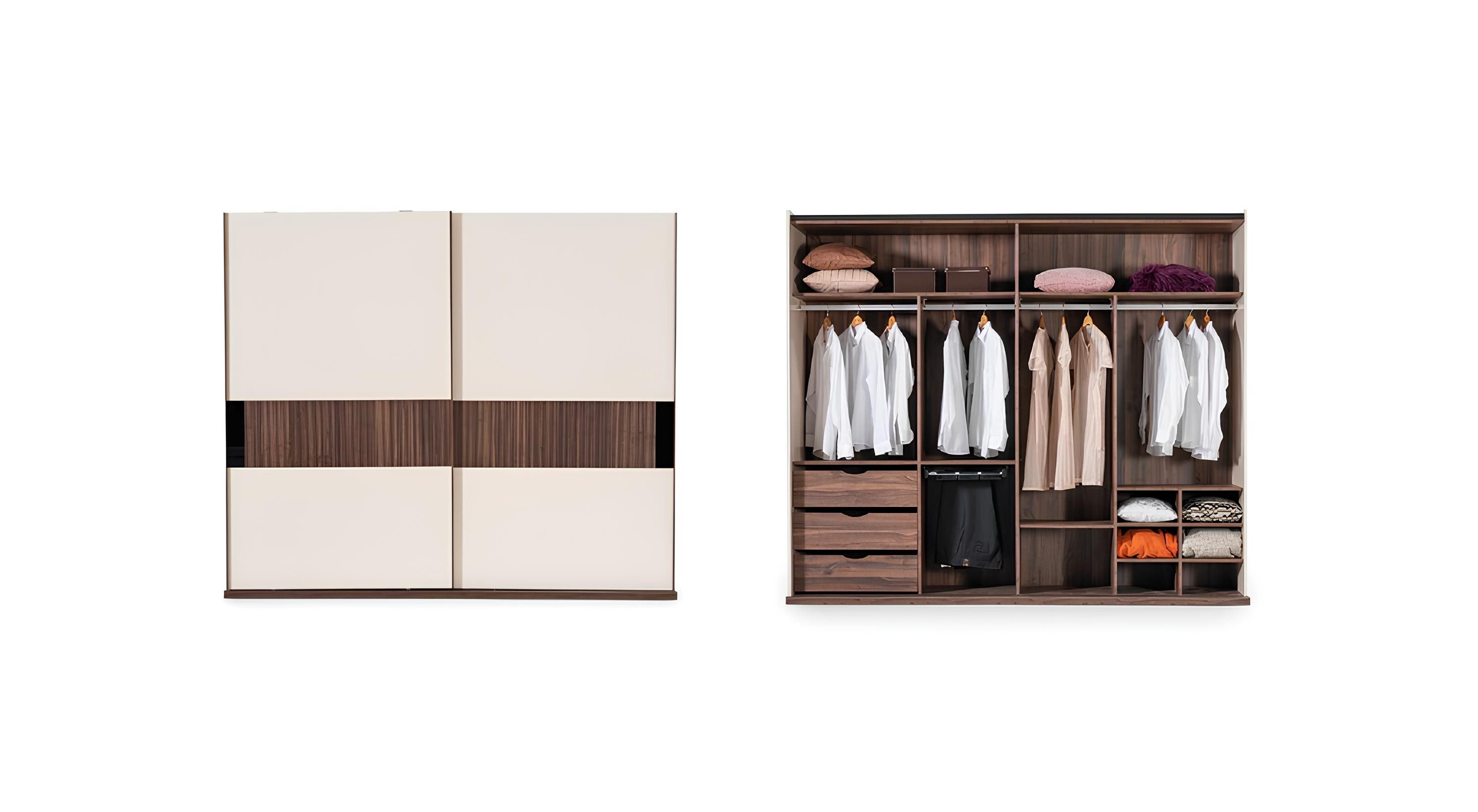 Kleiderschrank Moderner Holz Kleiderschrank mit Schwebetüren in Beige