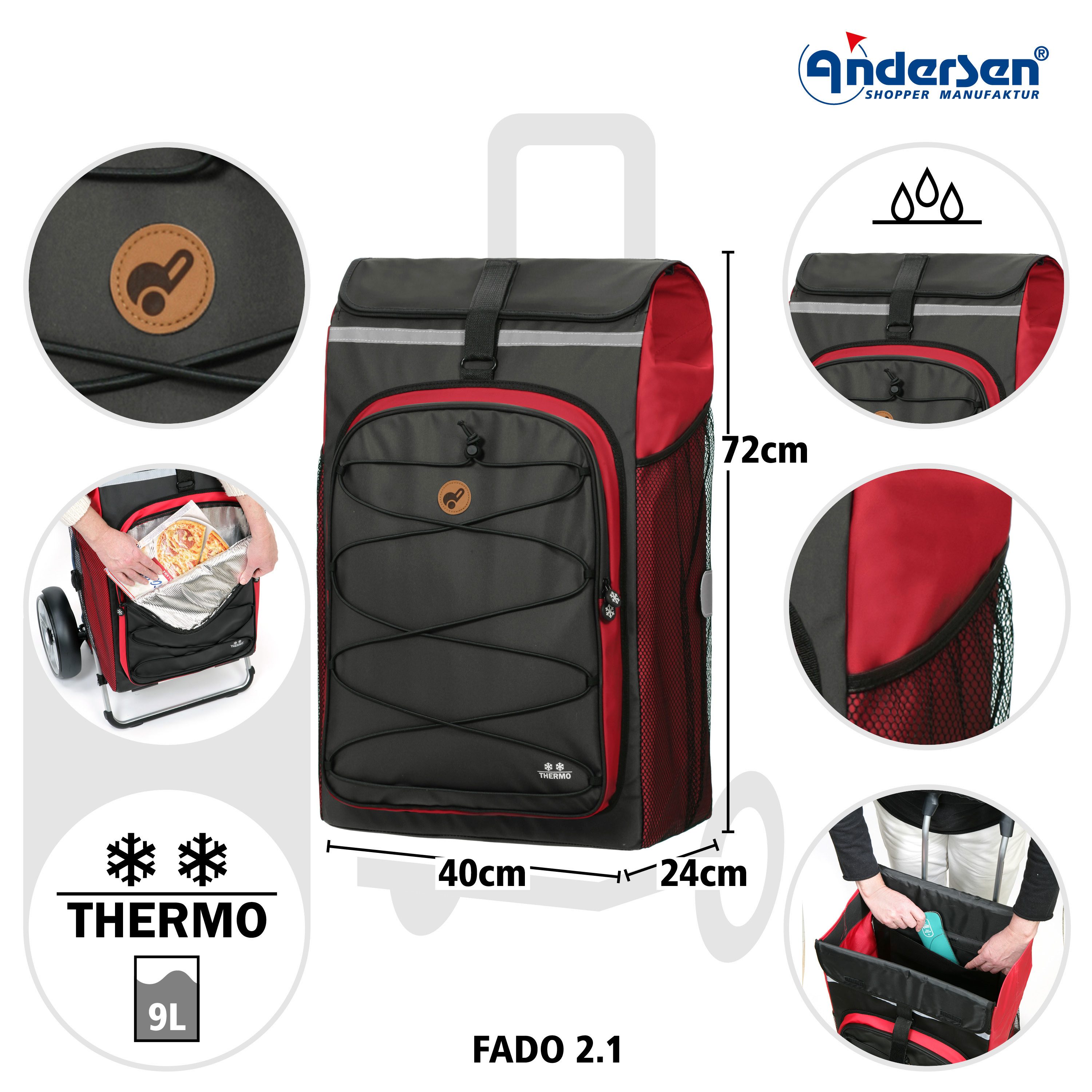 Andersen Einkaufstrolley Tasche Fado 2.1 rot, Thermofach 9 Liter, wasserabw günstig online kaufen