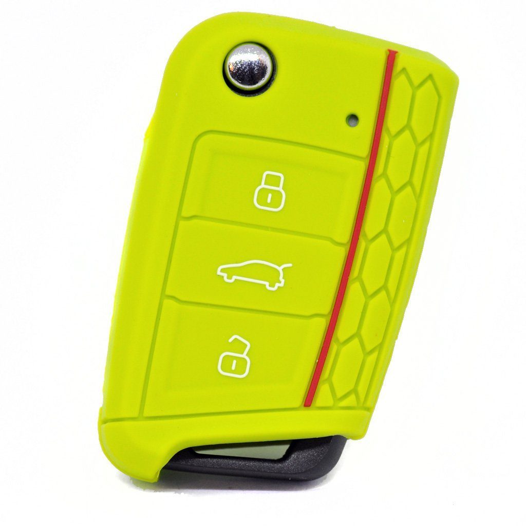 mt-key Schlüsseltasche Autoschlüssel Softcase Silikon Schutzhülle Apfelgrün, für Golf 7 Polo 6C Seat Ateca Arona Leon Skoda Octavia Superb Kodiaq