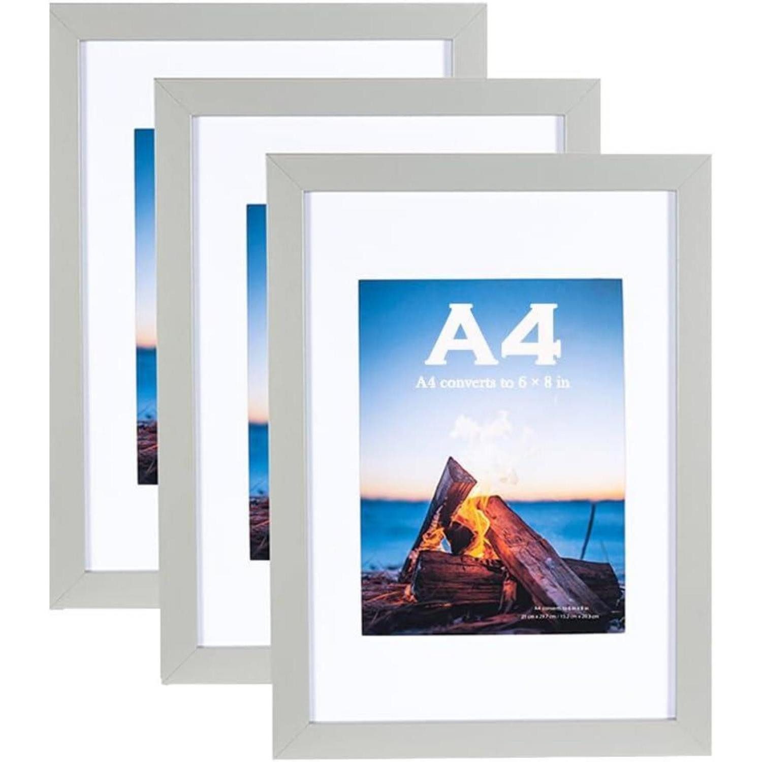LuxusKollektion Bilderrahmen-Set Scholar Tree Grau Bilderrahmen 3er Set DIN A4 21x30cm mit Acrylglas