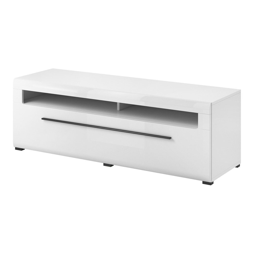 Lomadox Lowboard TURDA-83, weiß Hochglanz modern Absetzungen schwarz und Sc günstig online kaufen