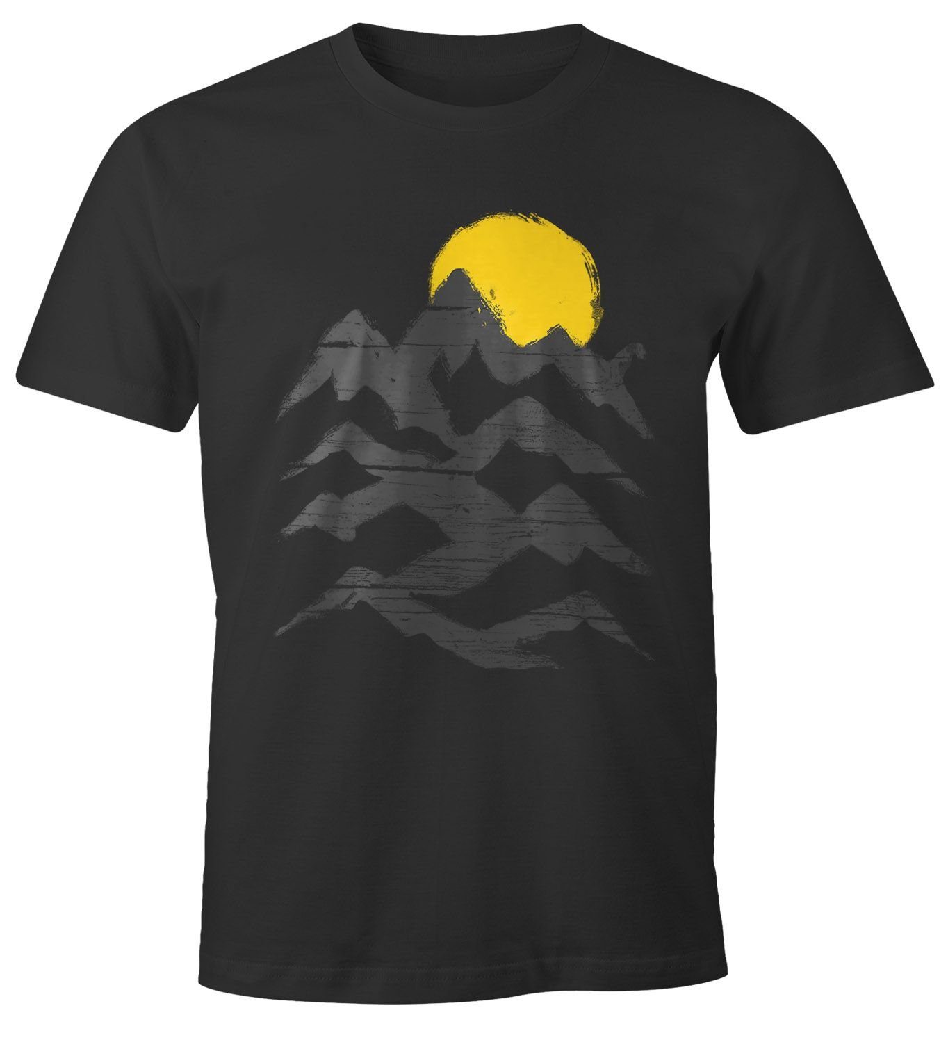 MoonWorks Print-Shirt Wandern Herren T-Shirt Berge Sonnenaufgang Moonworks® mit Print schwarz