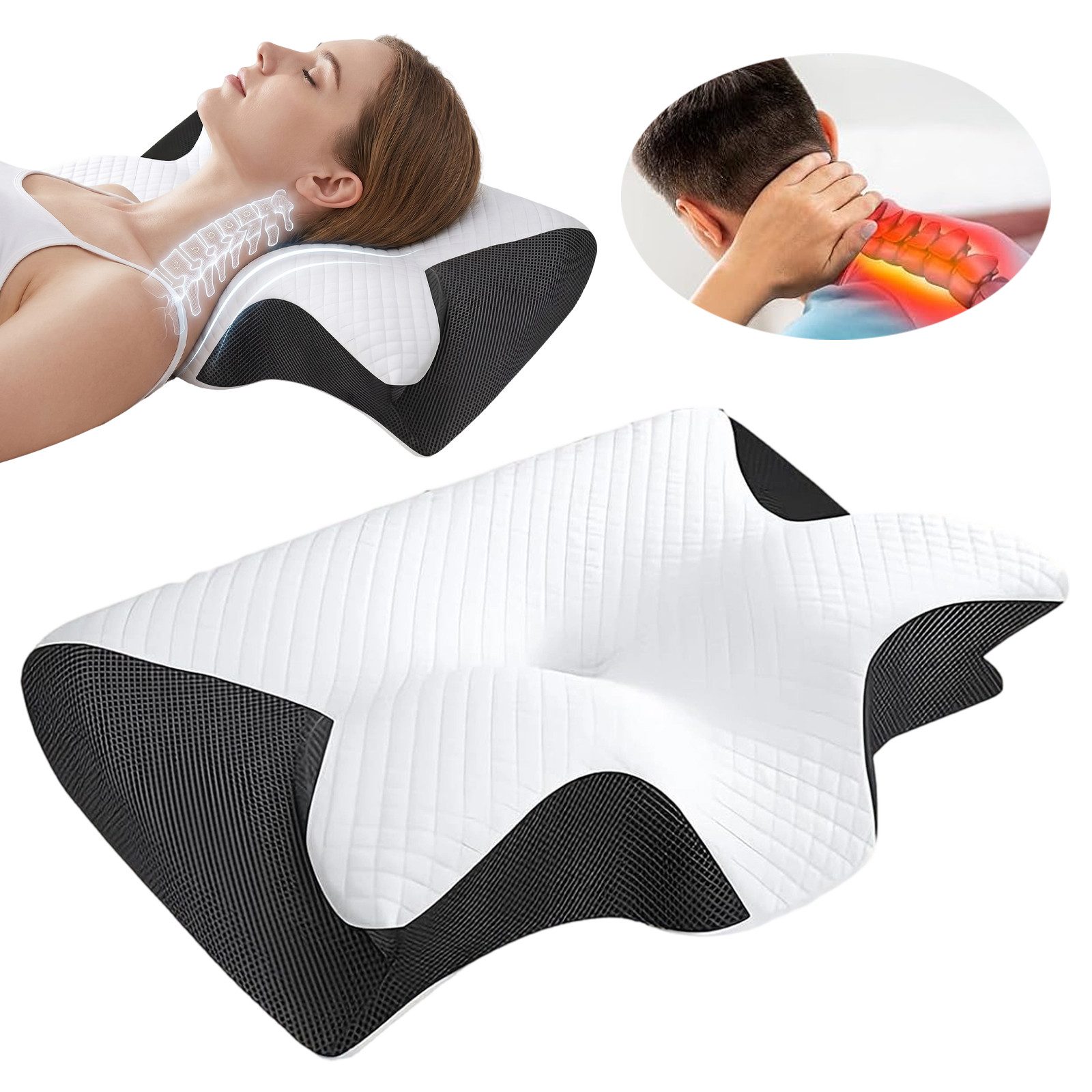 AKKEE Nackenstützkissen Orthopädisches Kissen Kopfkissen Nackenschmerzen aus Memory Foam, Ergonomisches