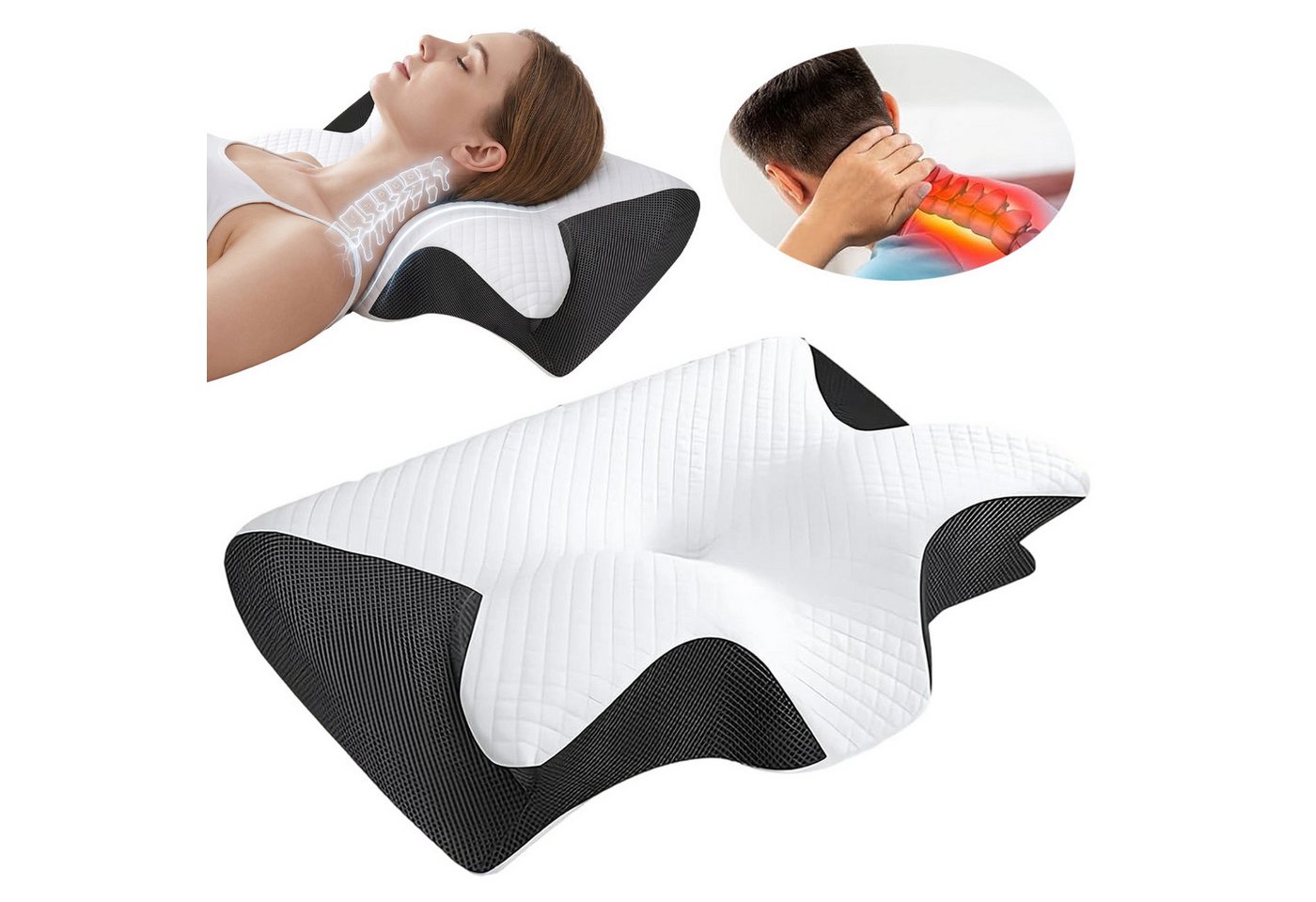AKKEE Nackenstützkissen Orthopädisches Kissen Kopfkissen Nackenschmerzen aus Memory Foam, Ergonomisches