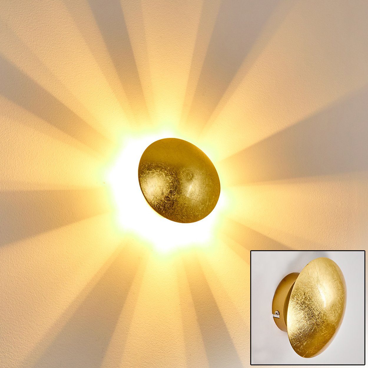 hofstein Wandleuchte »Godo« Wandlampe Innen Leuchtmittel, Metall der Wand, Gold an Kelvin, runde in mit Lichtspiel 1xG9, in Struktur-Gold-Optik mit 2800 ohne aus Strahlen-Effekt