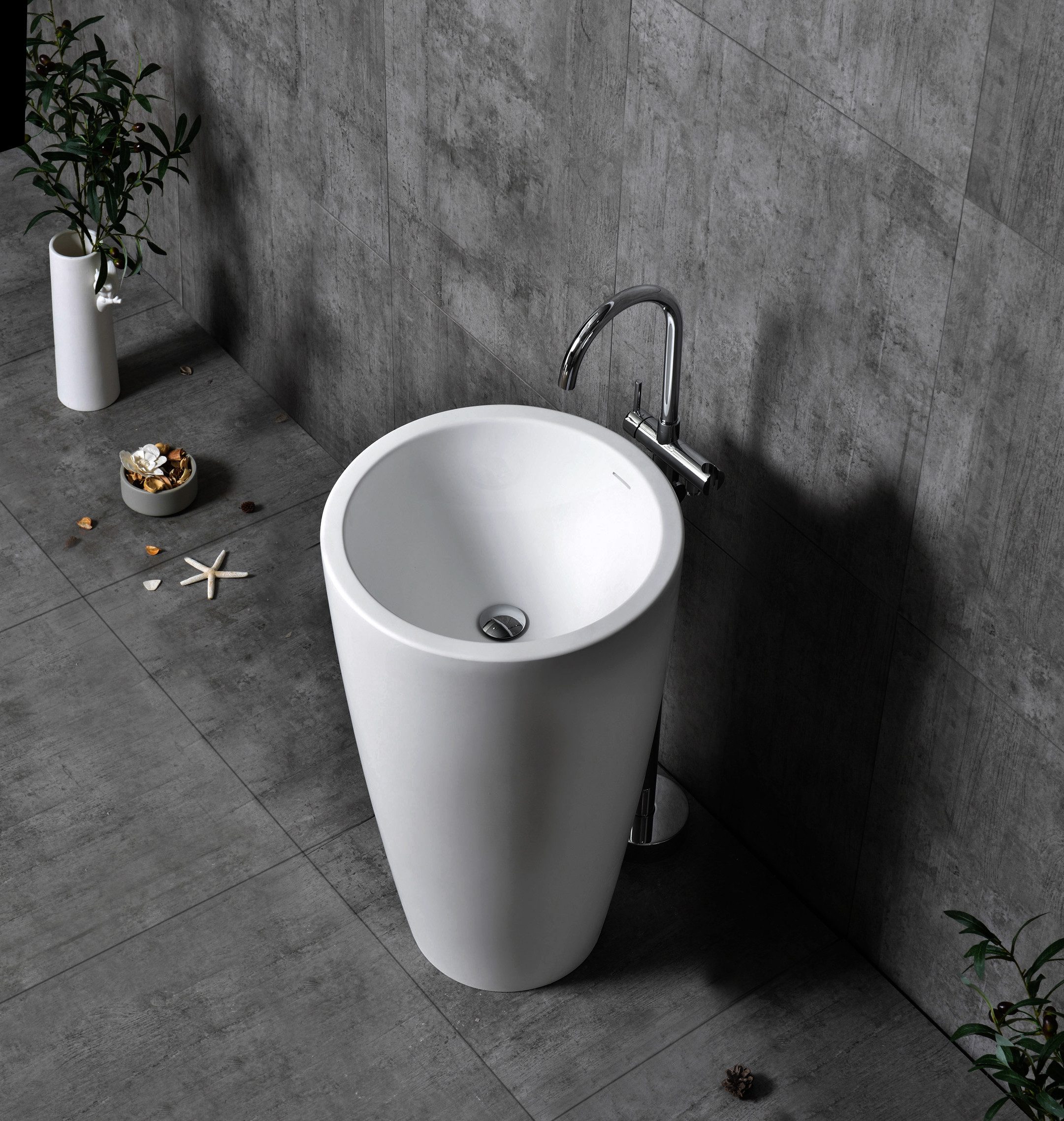 Bernstein Waschbecken TWZ16, aus Mineralguss - 50 x 50 x 90 cm - Weiß matt