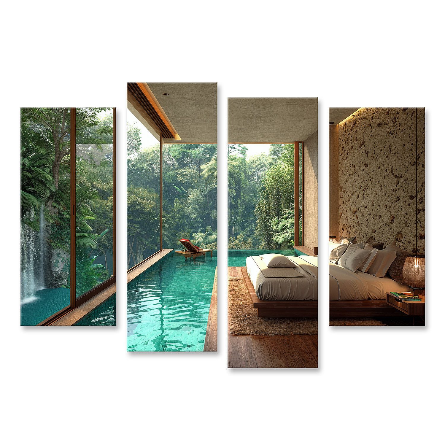 islandburner Leinwandbild Schlafzimmer mit zentralem Pool im Mittelpunkt für einzigartiges