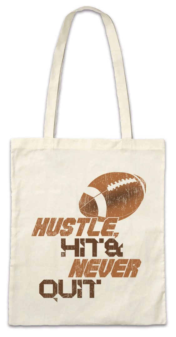 Urban Backwoods Beuteltasche Hustle Hit Never Quit Stofftasche American Football Player Ball Sport (1-tlg), Passion Love Addiction Spielfeld