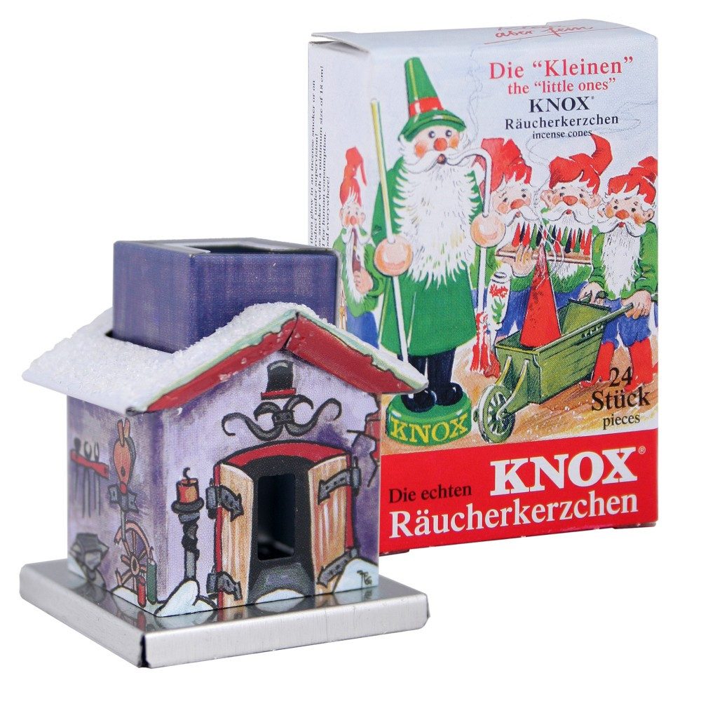 KNOX Räucherhaus Mini Schmiede - 4,5cm - aus Metall - inkl. 24 Minis "Bunte Mischung", Ideal als zusätzliche Dekoration für Tisch, Regal oder Fensterbank