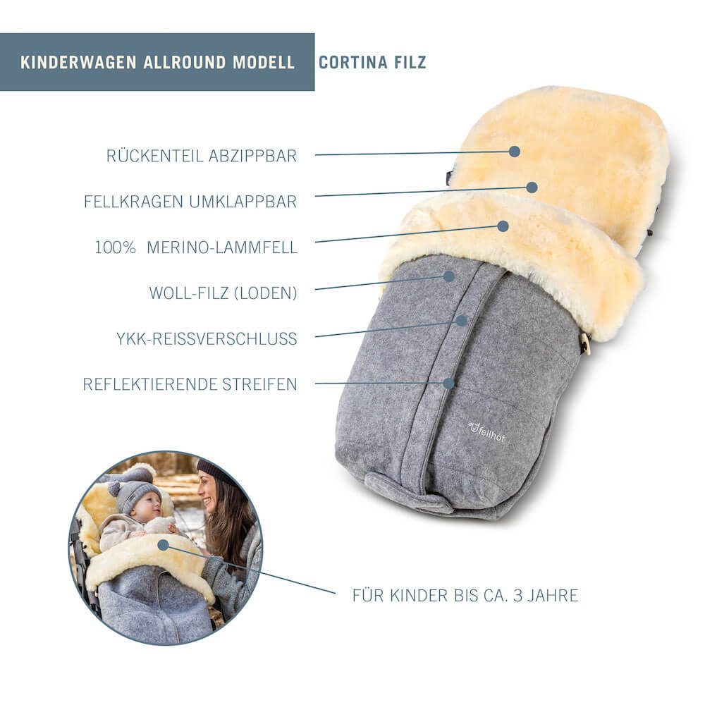 Fellhof Fußsack Kinderwagenfellsack Cortina Filz / Fußsack