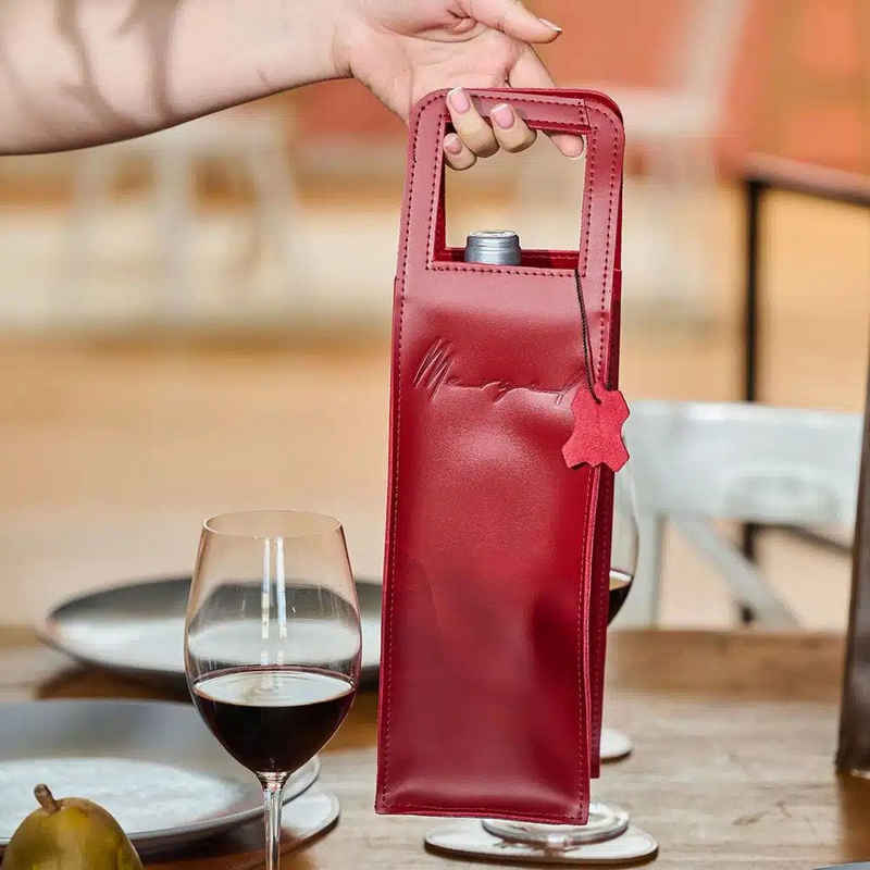 Mergel Geschenkbox Weintasche aus Leder Handarbeit Farbe Rot