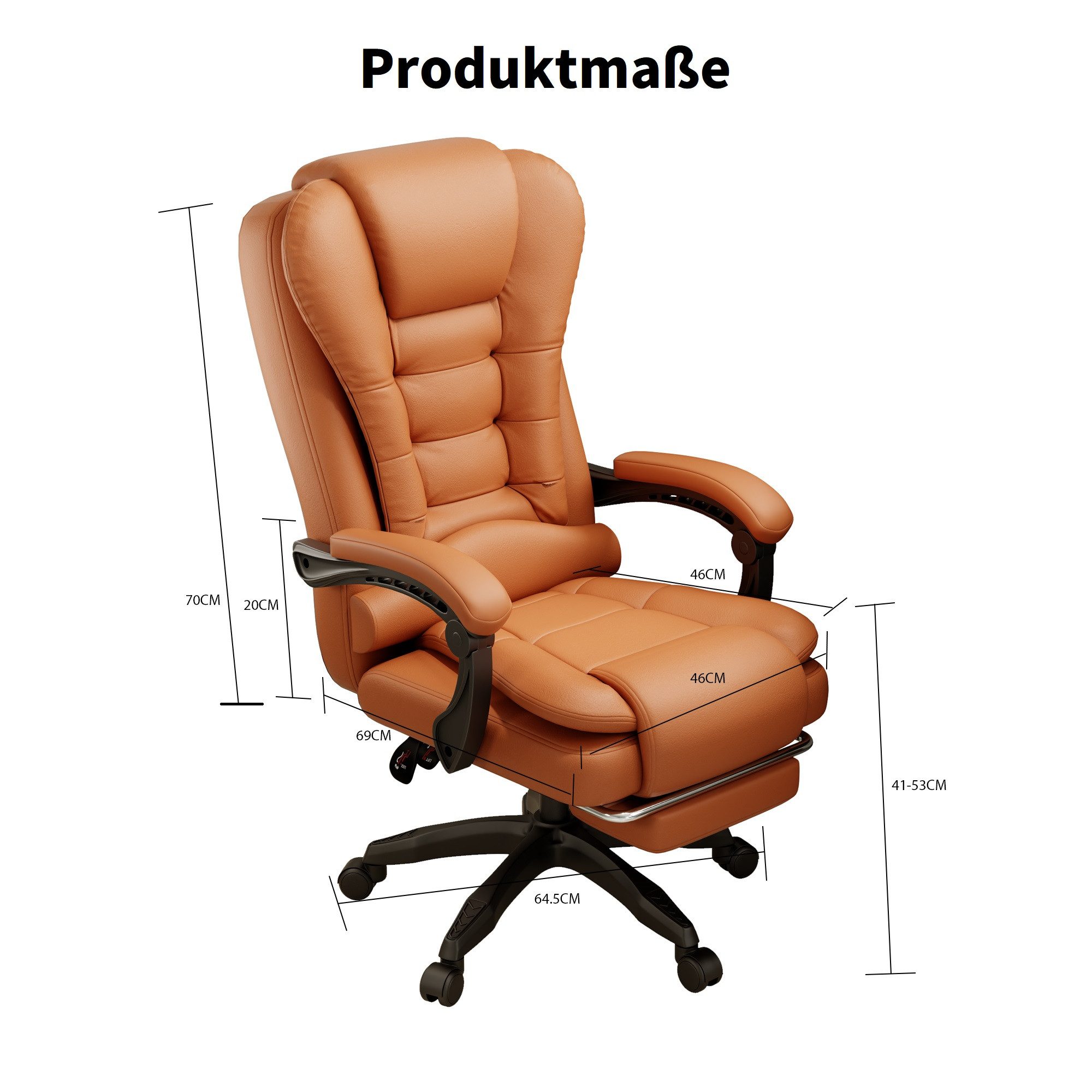 Huracan Schreibtischstuhl Luxus Bürostuhl mit Liegefunktion, 135° Neigung, Ergonomischer Chefsessel, Drehstuhl bis 150 kg Belastbarkeit