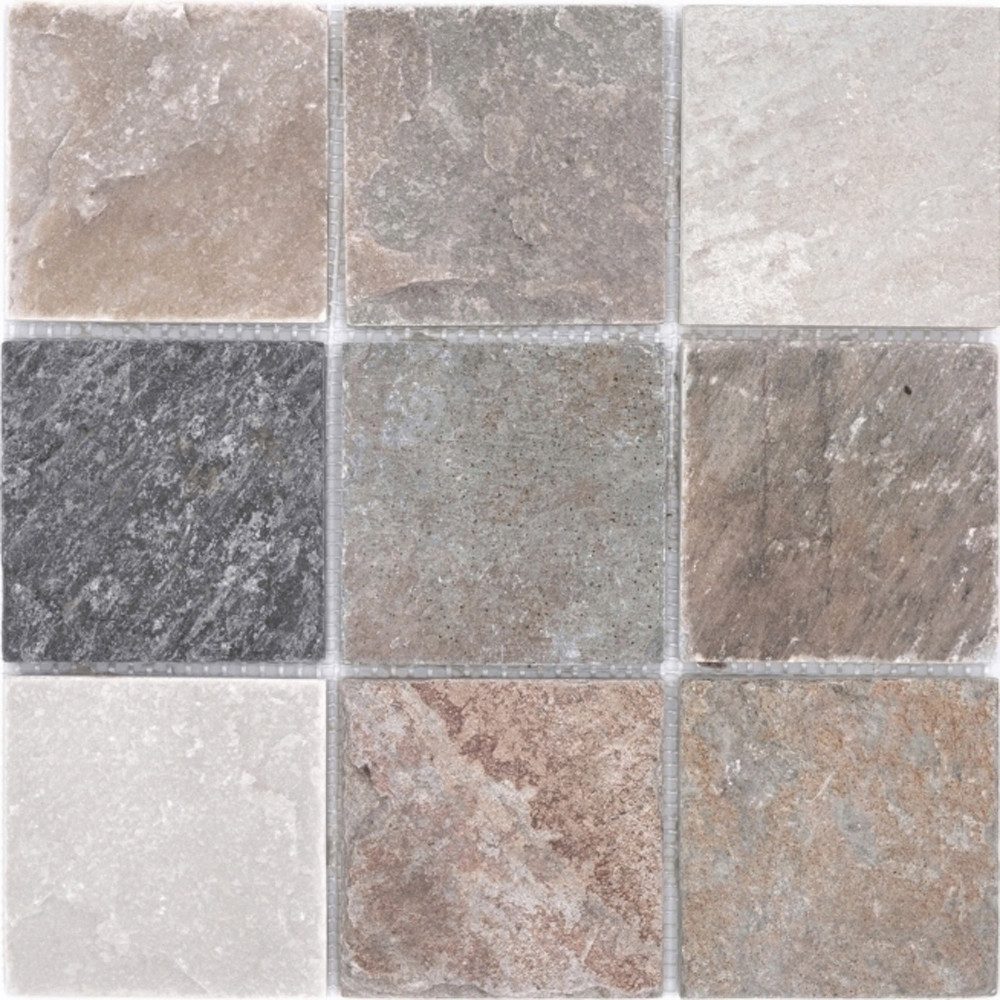 Mosani Mosaikfliesen Quarzit Naturstein Mosaik Fliese beige grau Wand Boden Dusche Bad