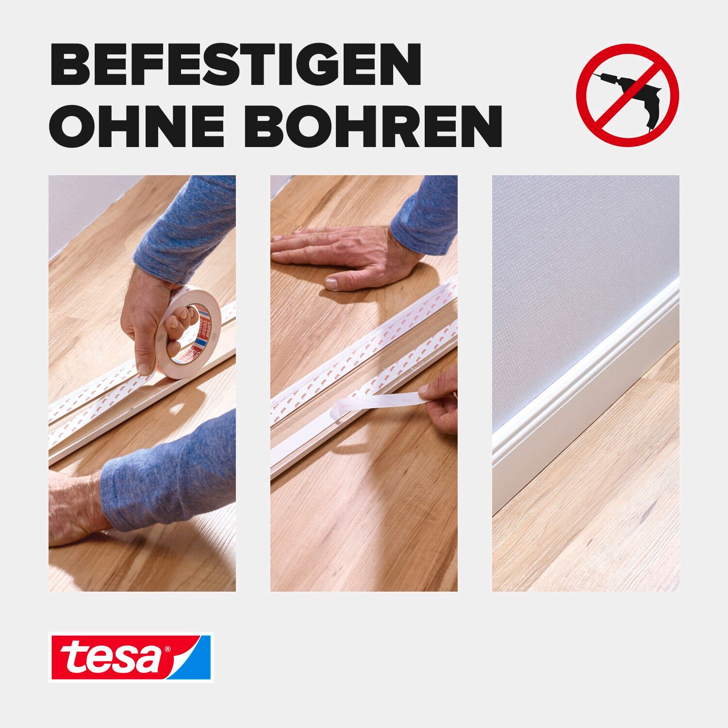 tesa Doppelklebeband POWERBOND Tapete, Putz Doppelseitiges Klebeband - 5 m : 19 mm (Packung, 1-St) Montageband extra stark - sichere Wandbefestigung ohne Bohren