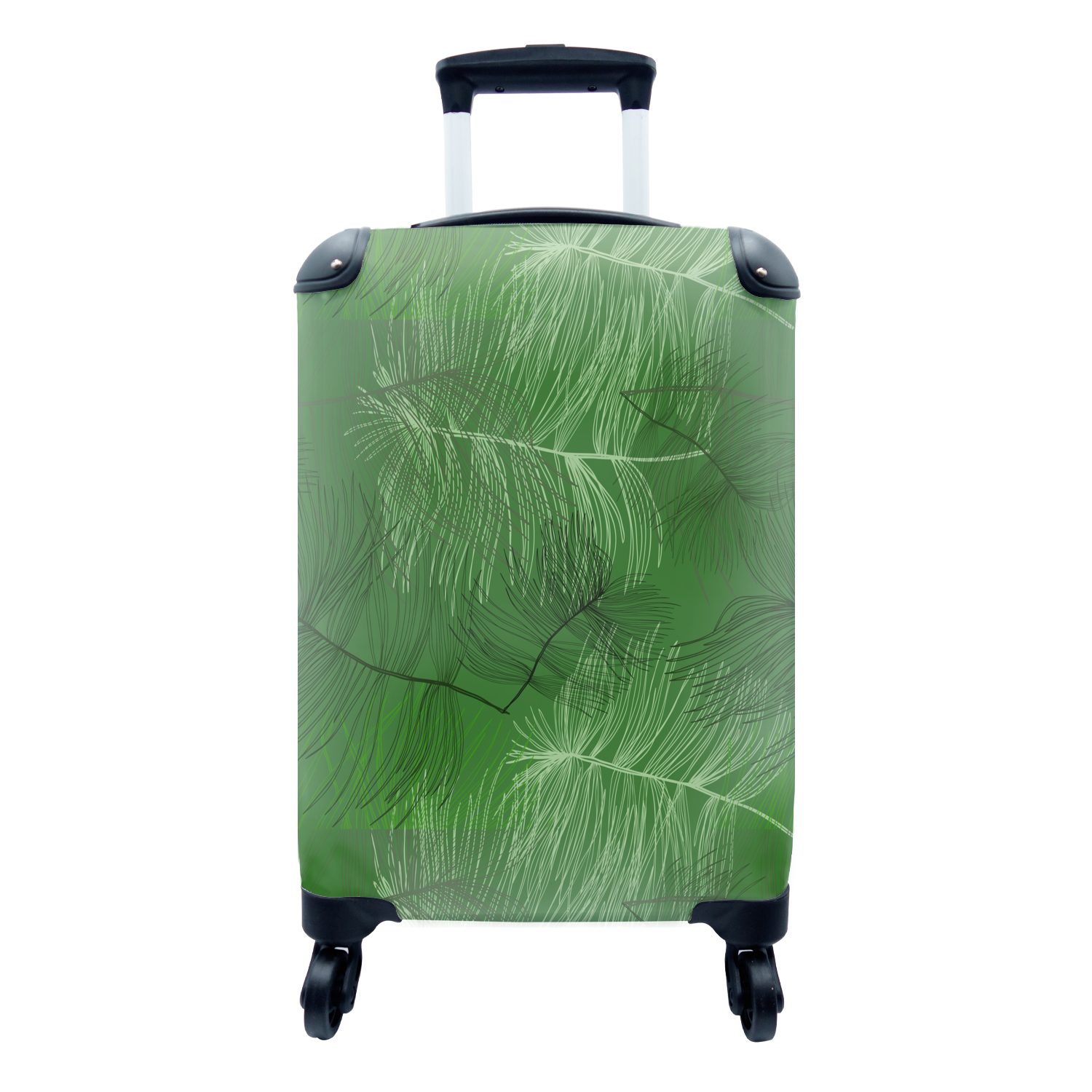 MuchoWow Handgepäckkoffer Muster - Blätter - Grün, 4 Rollen, Reisetasche mit rollen, Handgepäck für Ferien, Trolley, Reisekoffer