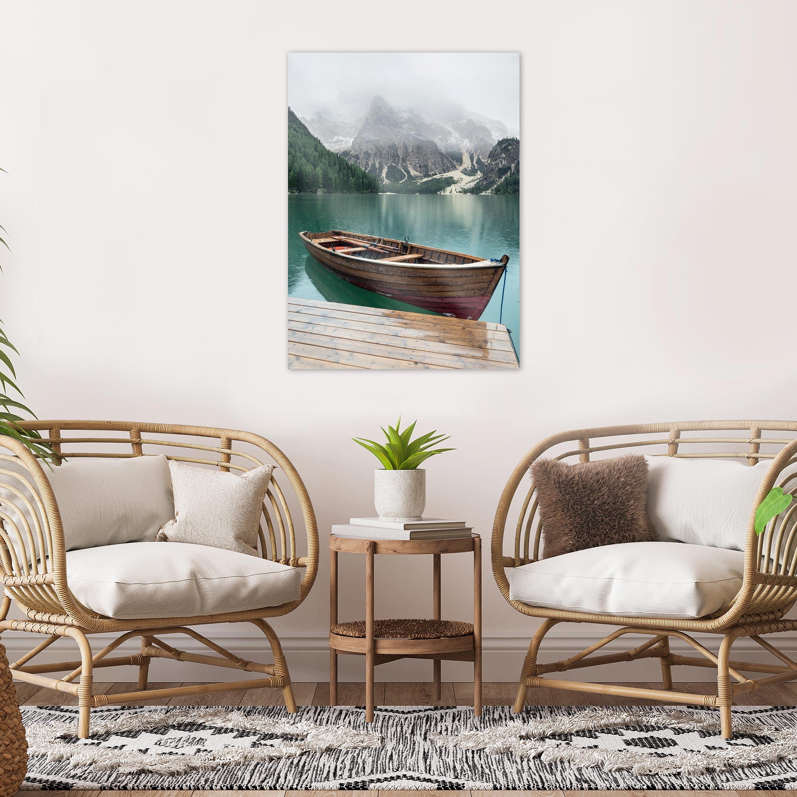 Wallarena XXL, Berge Landschaft / 30x40 Boot cm cm Wandbild Poster (OHNE / POSTER, Wohnzimmer 70x100 1 zur St), Schlafzimmer Größen PREMIUM Kunstdruck Auswahl: 50x70 Natur cm RAHMEN