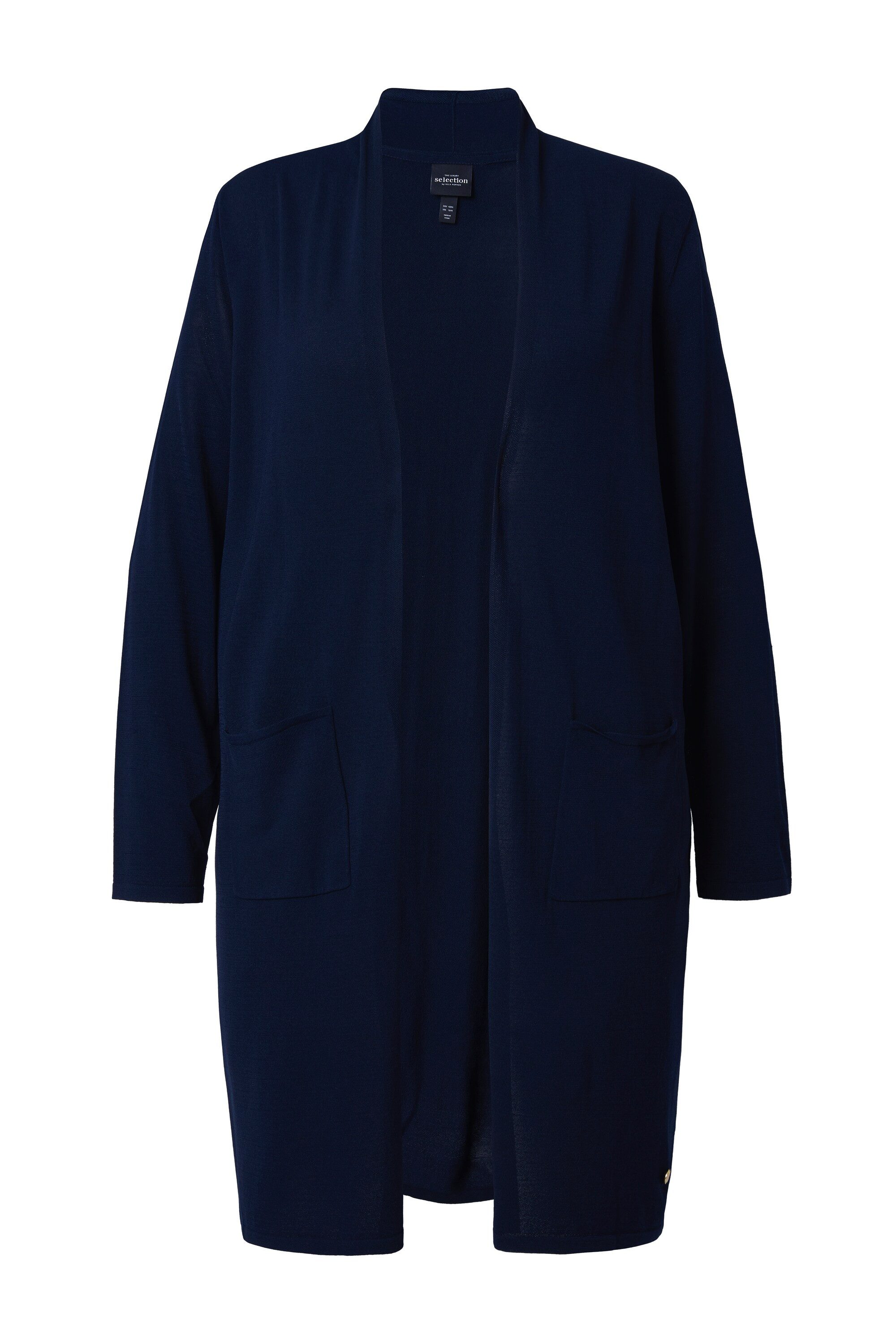 Ulla Popken Langjacke Long-Strickjacke Stehkragen offene Form Langarm