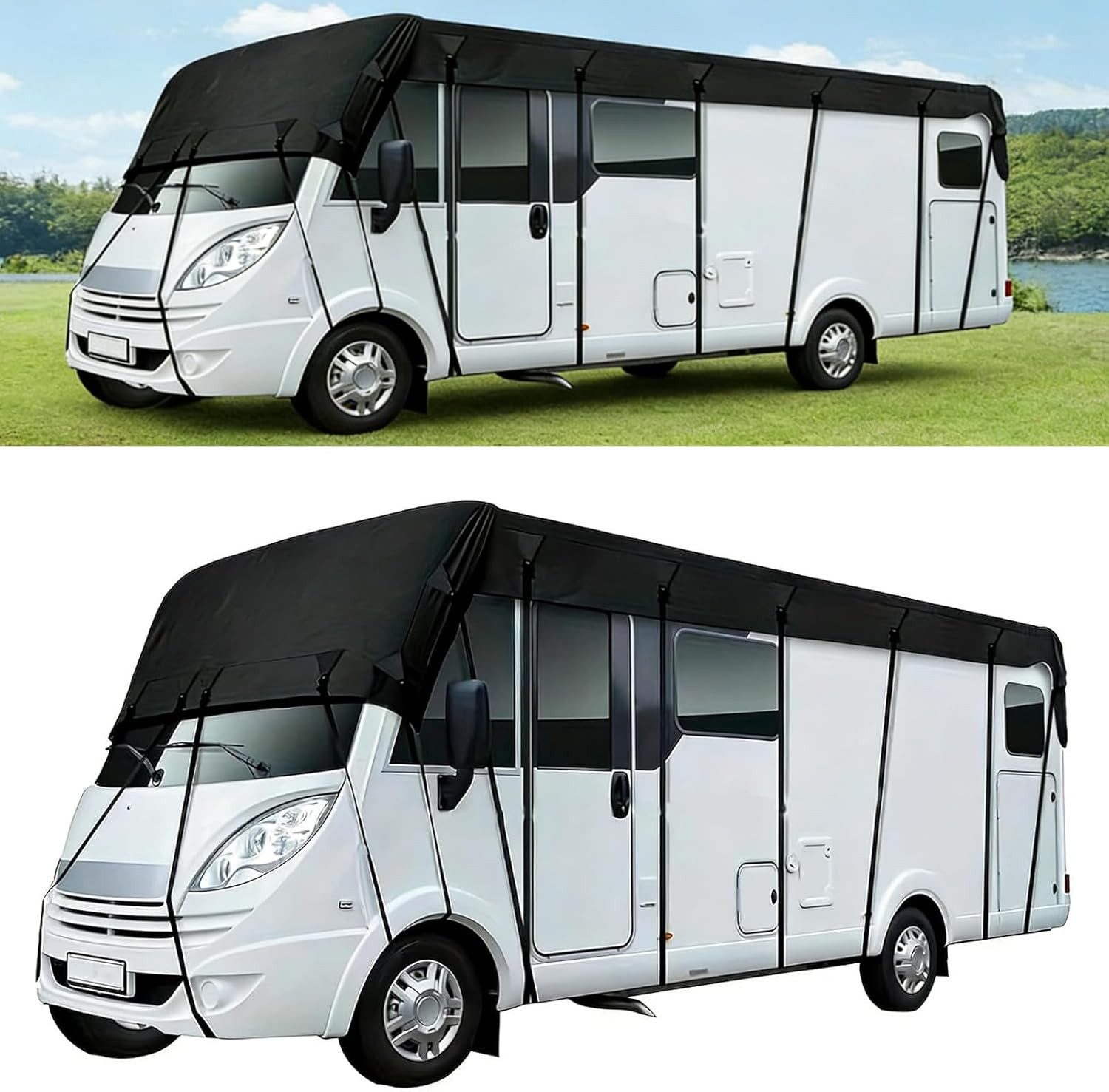 BlingBin Wohnmobilschutzhülle Wohnwagen Schutzdach, 210D wasserdichte Wohnmobil Dachabdeckung (1er Set, 1-St., 5 x 3 Meter), 5 x 3 m Dachschutzplane für Wohnmobile und Wohnwagen