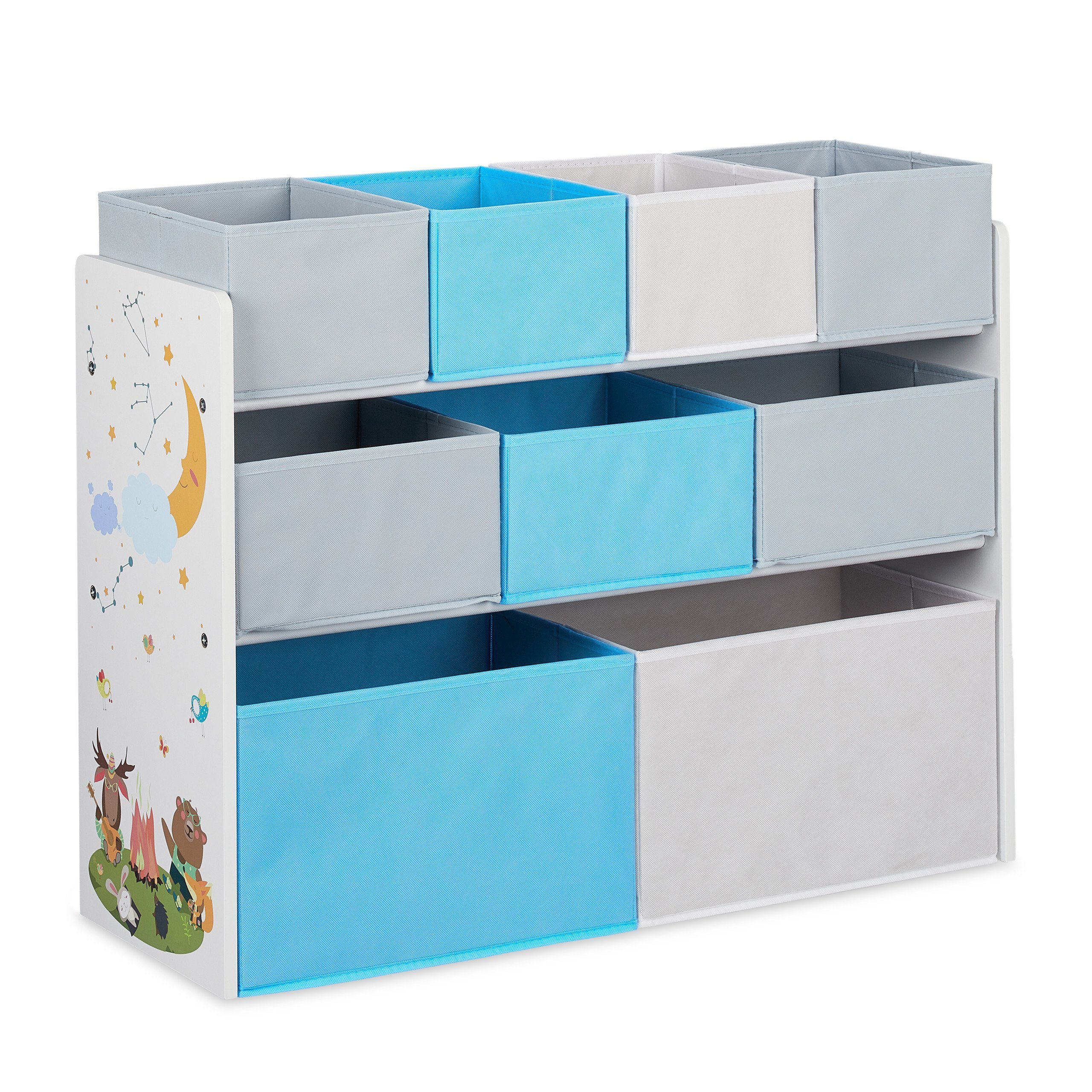 mit und A Kinderregal Standregal Grau relaxdays Boxen, 9 Weiß Hellblau Motiv