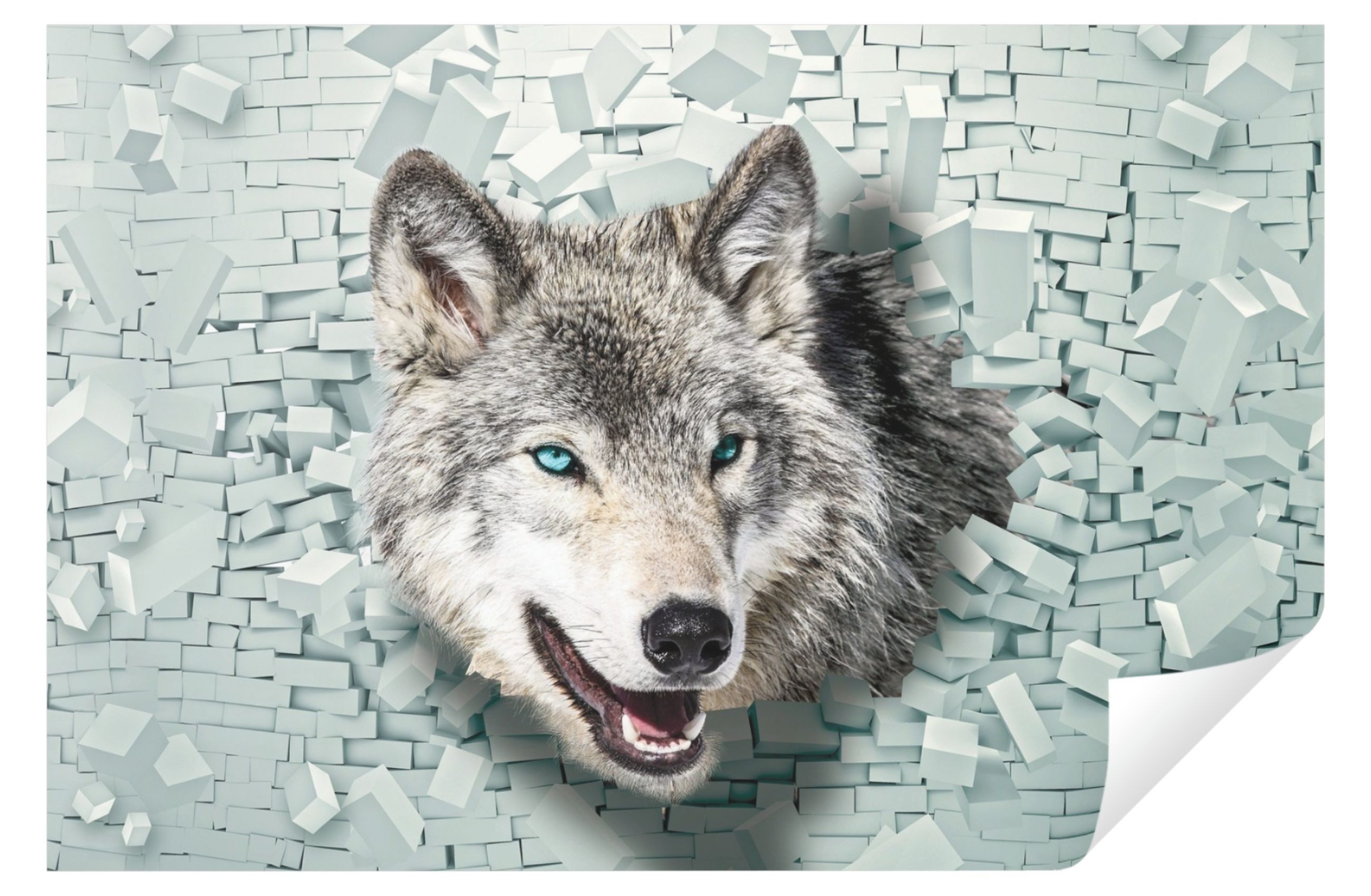 Wallarena Fototapete 3D EFFEKT Ziegel Wand Wolf Tiere Vlies Tapete Wohnzimmer Schlafzimmer, Glatt, 3D-Optik, Tapete inklusive Kleister Vliestapete Motivtapete Wandtapete