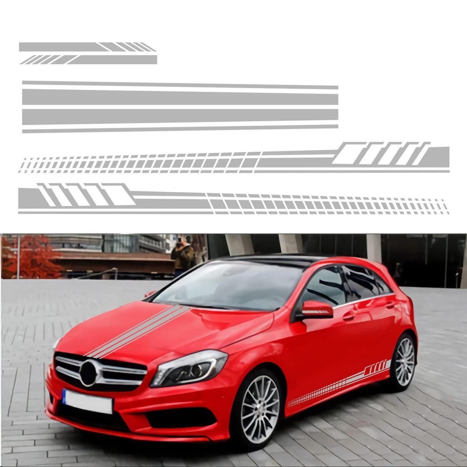 LuxusKollektion Aufkleber Auto Aufkleber Streifen Plaid Racing Vinyl Rückspiegel 5PCS Hellgrau