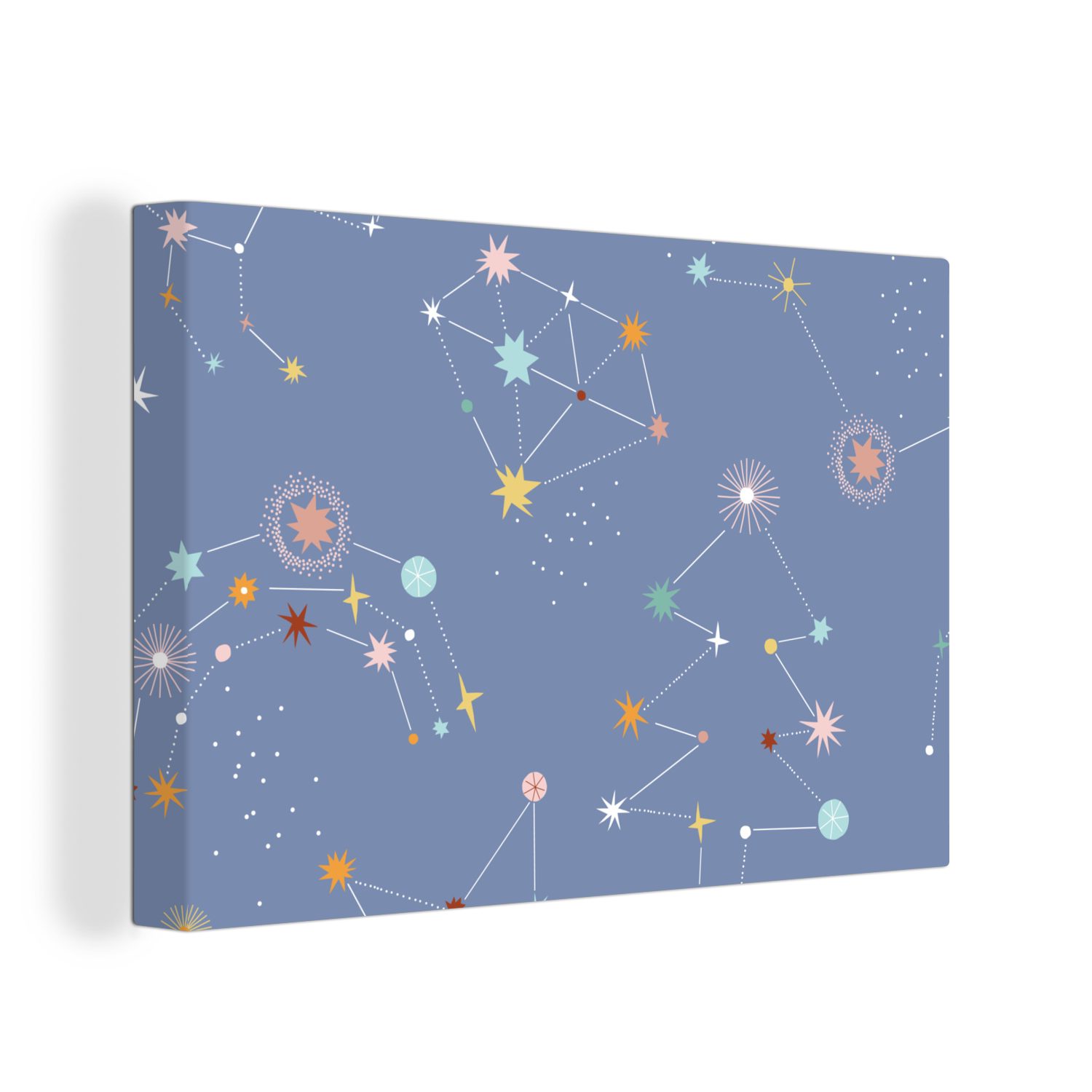 OneMillionCanvasses® Leinwandbild Kinder - Sterne - Flieder, (1 St), Wandbild Leinwandbilder, Aufhängefertig, Wanddeko, 60x40 cm bunt