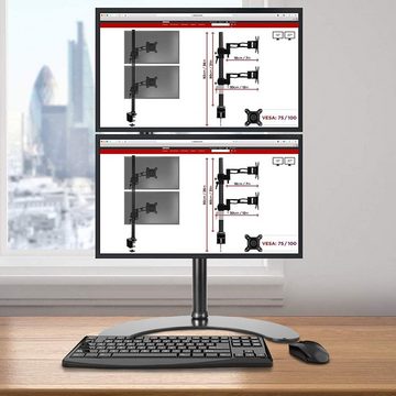 Duronic Monitor-Halterung, (DM15D2V2 Monitorhalterung, Montiorständer mit Standfuß für 2 32" Displays, VESA 75/100, Belastbarkeit 8 kg, Höhenverstellbar, Neigbar -15° bis +15°, Drehbar 360°, Vertikale Ausrichtung)