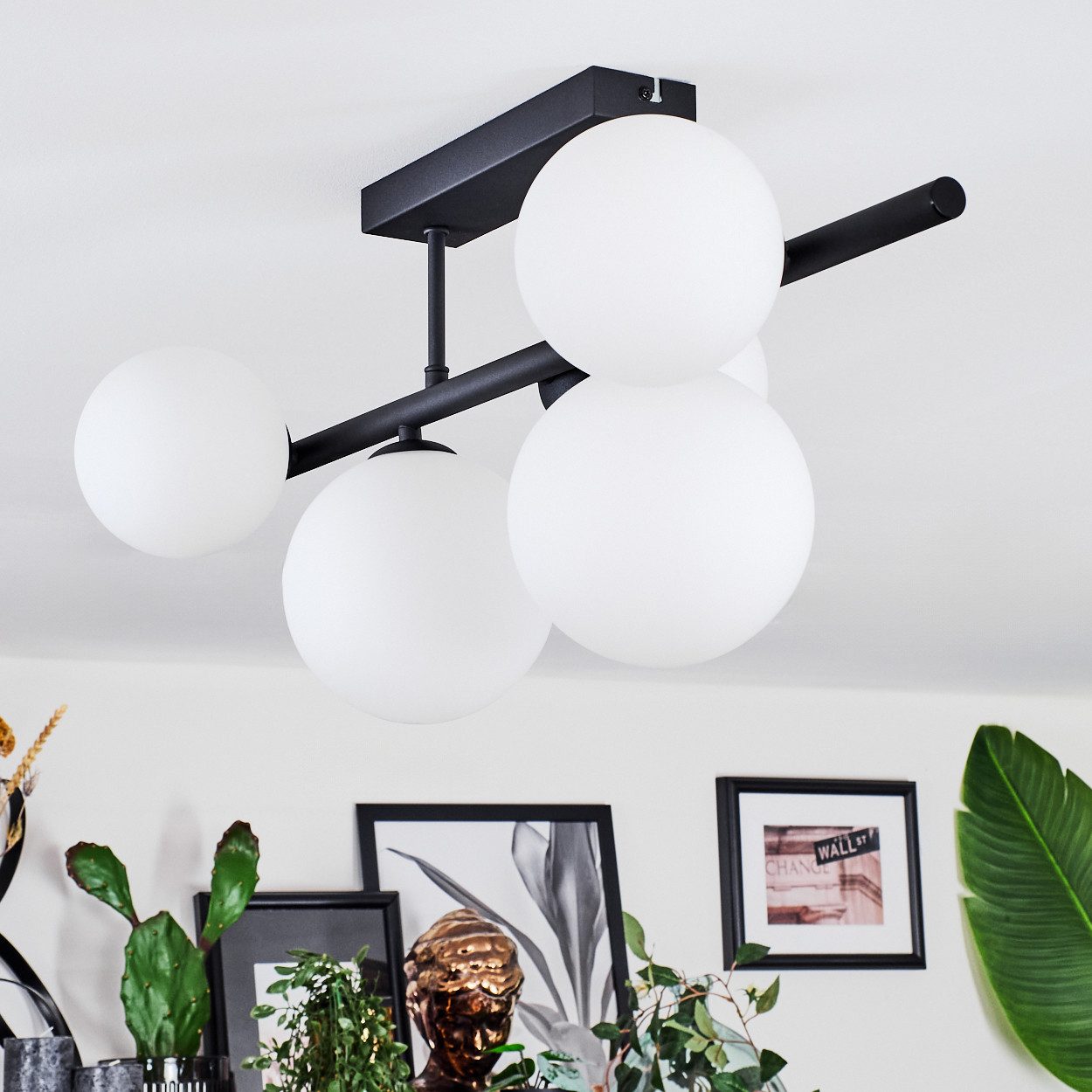 hofstein Deckenleuchte Deckenlampe aus Metall/Milchgas in Schwarz/Weiß, Dec günstig online kaufen