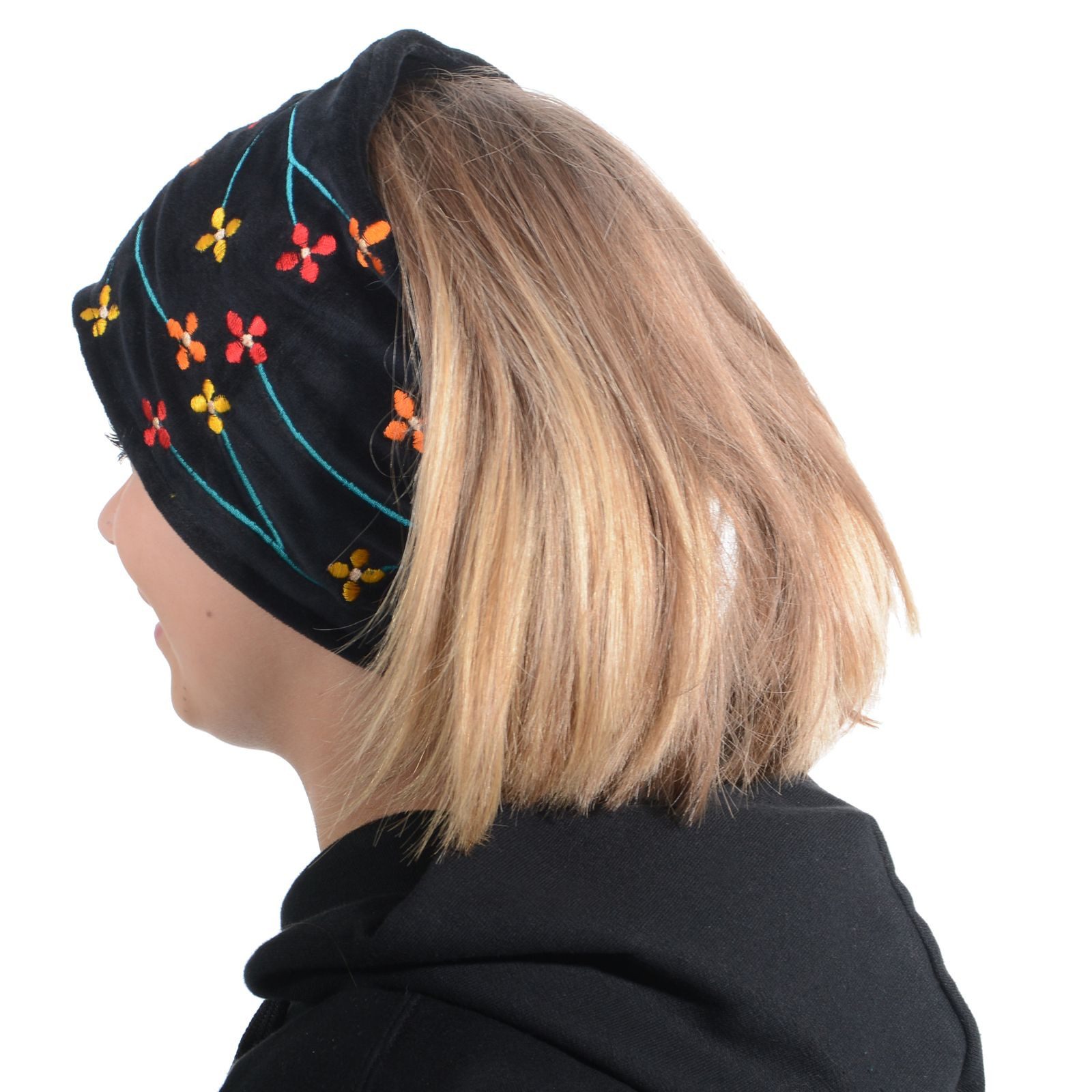 KUNST UND MAGIE Ohrenwärmer Ohrwärmer Dreadtube Damen Flower Stirnband Samt Baumwolle