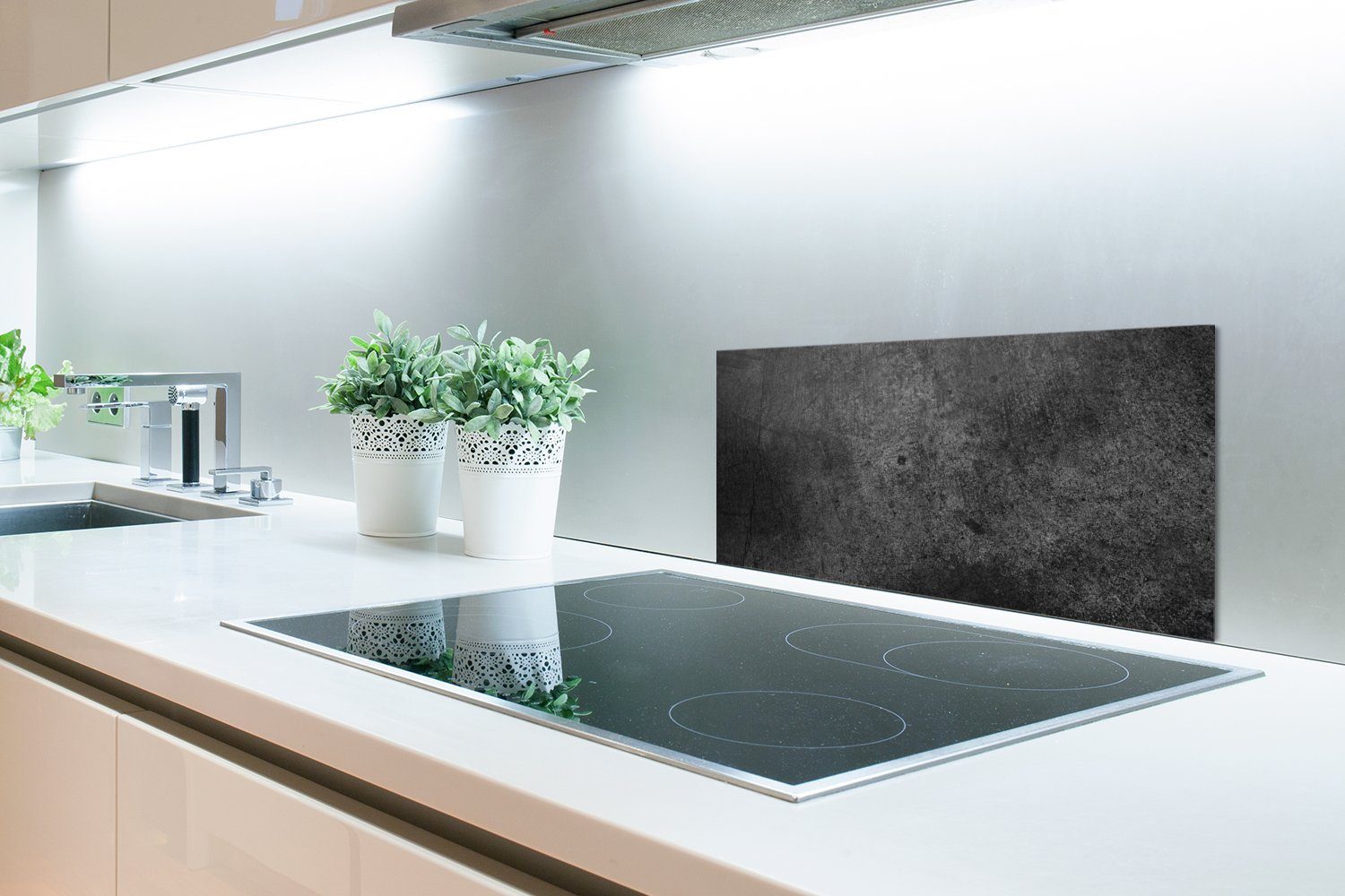 Retro Strukturiert - Grau gegen für Küchen - cm, - Küchenrückwand - 60x30 - Schmutzflecken Rustikal, (1-tlg), Wandschutz, Schwarz MuchoWow und Beton Fett