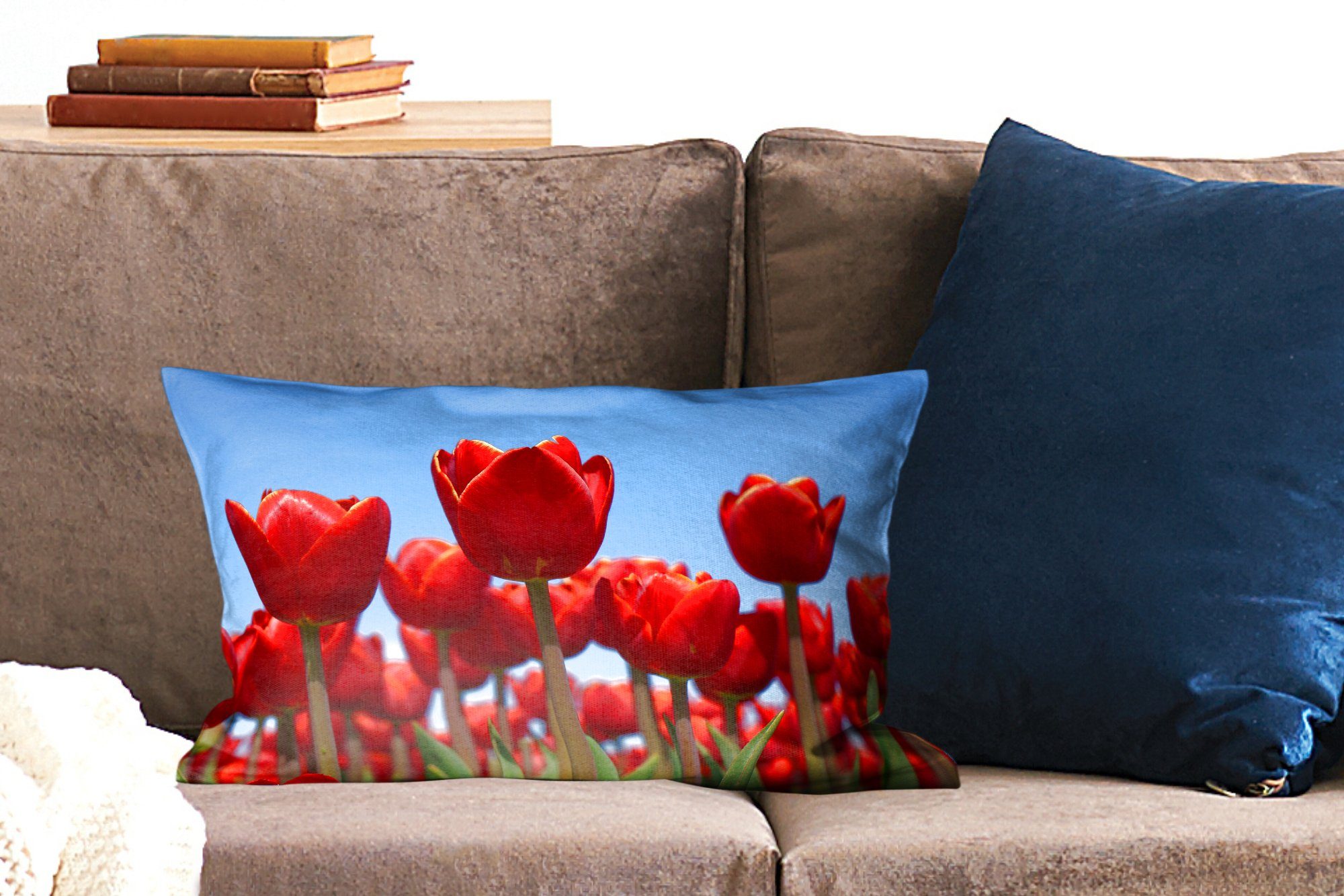 Tulpe, Dekokissen Dekokissen Schlafzimmer Zierkissen, Die Wohzimmer MuchoWow mit Dekoration, Füllung, Rote