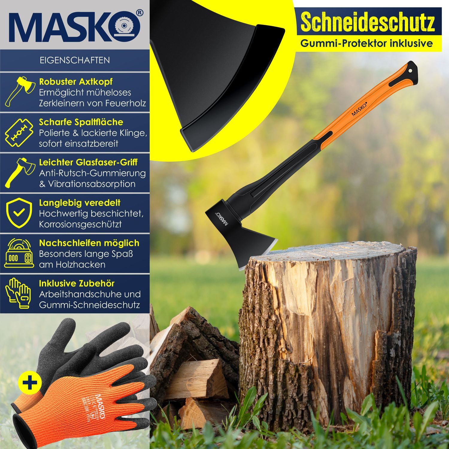 Thumbnail - KESSER Spaltaxt, 1000 g, Spaltaxt Spaltbeil Axt Beil Spalthammer Spaltkeil FIBERGLAS-Stiel