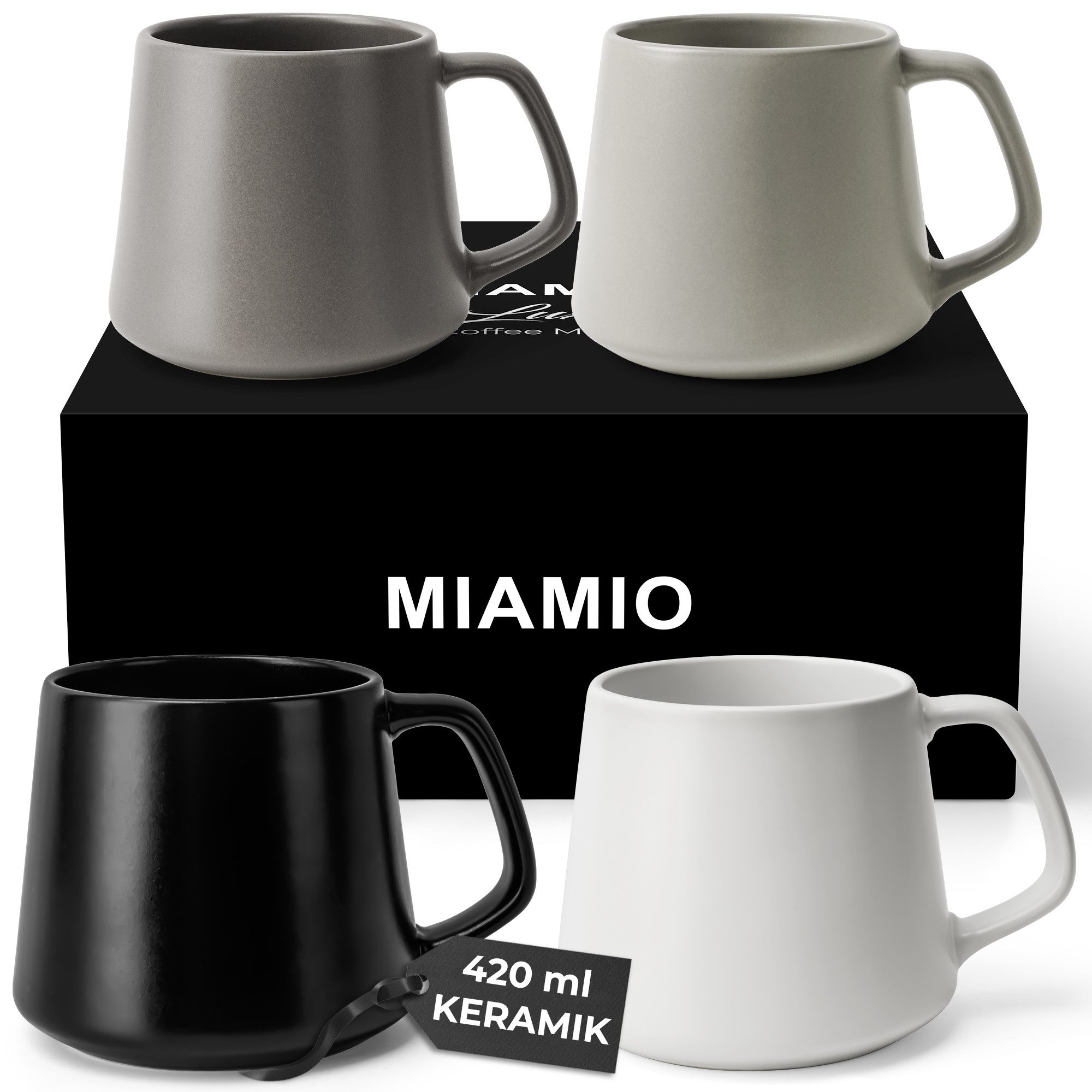 MiaMio Tasse Luxe Kaffeebecher 420 ml Classic Pastel, 4-tlg., Keramik