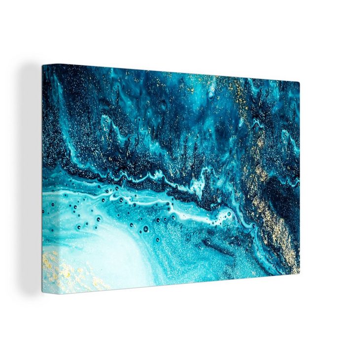OneMillionCanvasses® Leinwandbild Marmoroptik - Blau - Gold - Luxe - Glitzer - Marmor (1 St) Wandbild Leinwandbilder Aufhängefertig Wanddeko