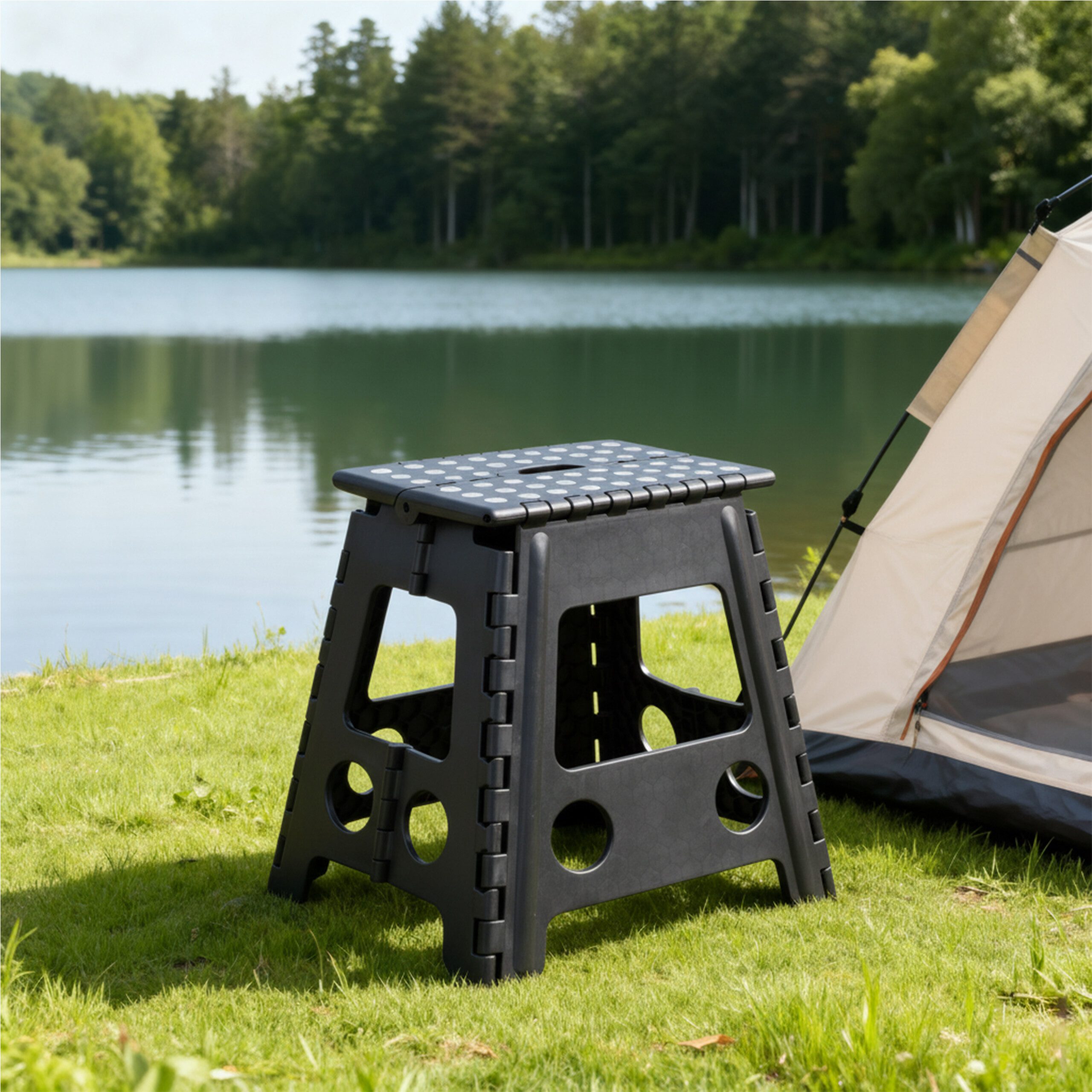 relaxdays Tritthocker Klapphocker faltbar XL, schwarz