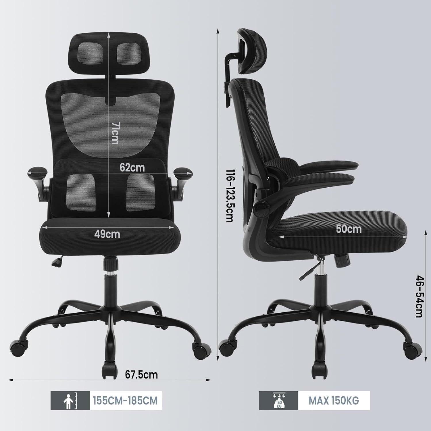 Woltu Bürostuhl (1 St), ergonomisch,Schaukelfunktion, Netzstoff, umkehrbare Armlehnen