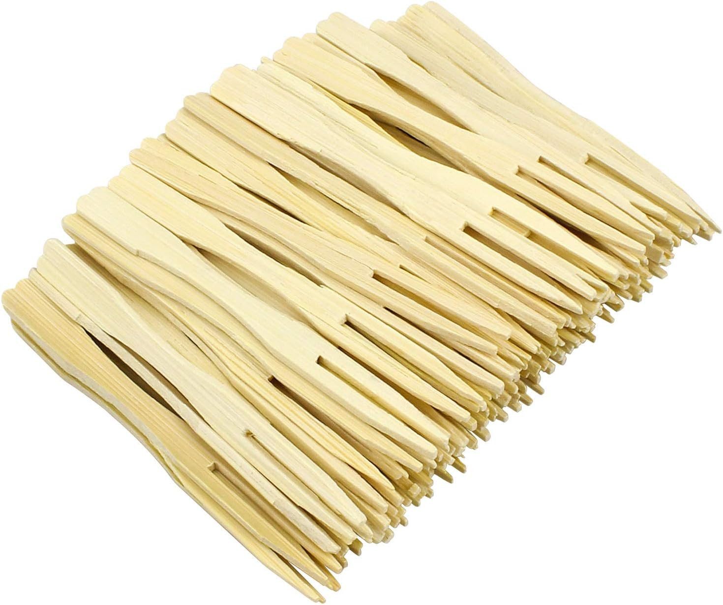 UE Stock Partyspieße 400 Stück Fingerfood Spieße Einwegbesteck Bambus Gabeln Party Besteck, Umweltfreundliches Material