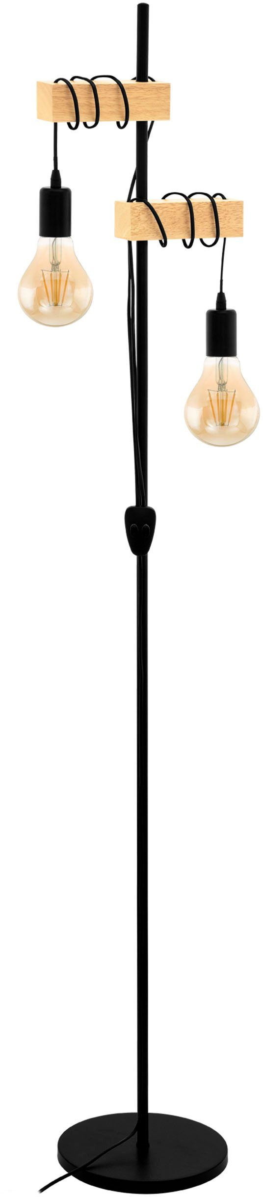 EGLO Stehlampe TOWNSHEND Stehlampe, Holz, Stahl, Retro, Industrial, Wickeloptik, ohne Leuchtmittel, Wohnzimmer, Standleuchte, 2-flammig, schwarz, braun, 166,5x25cm