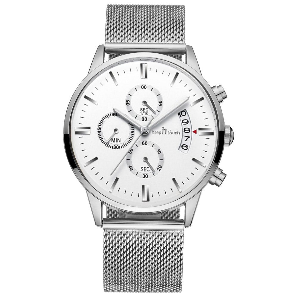 GelldG Uhr Herren Armbanduhr Mode wasserdicht Sport analoger Quarz Uhr Edelstahl Silber, Weiß