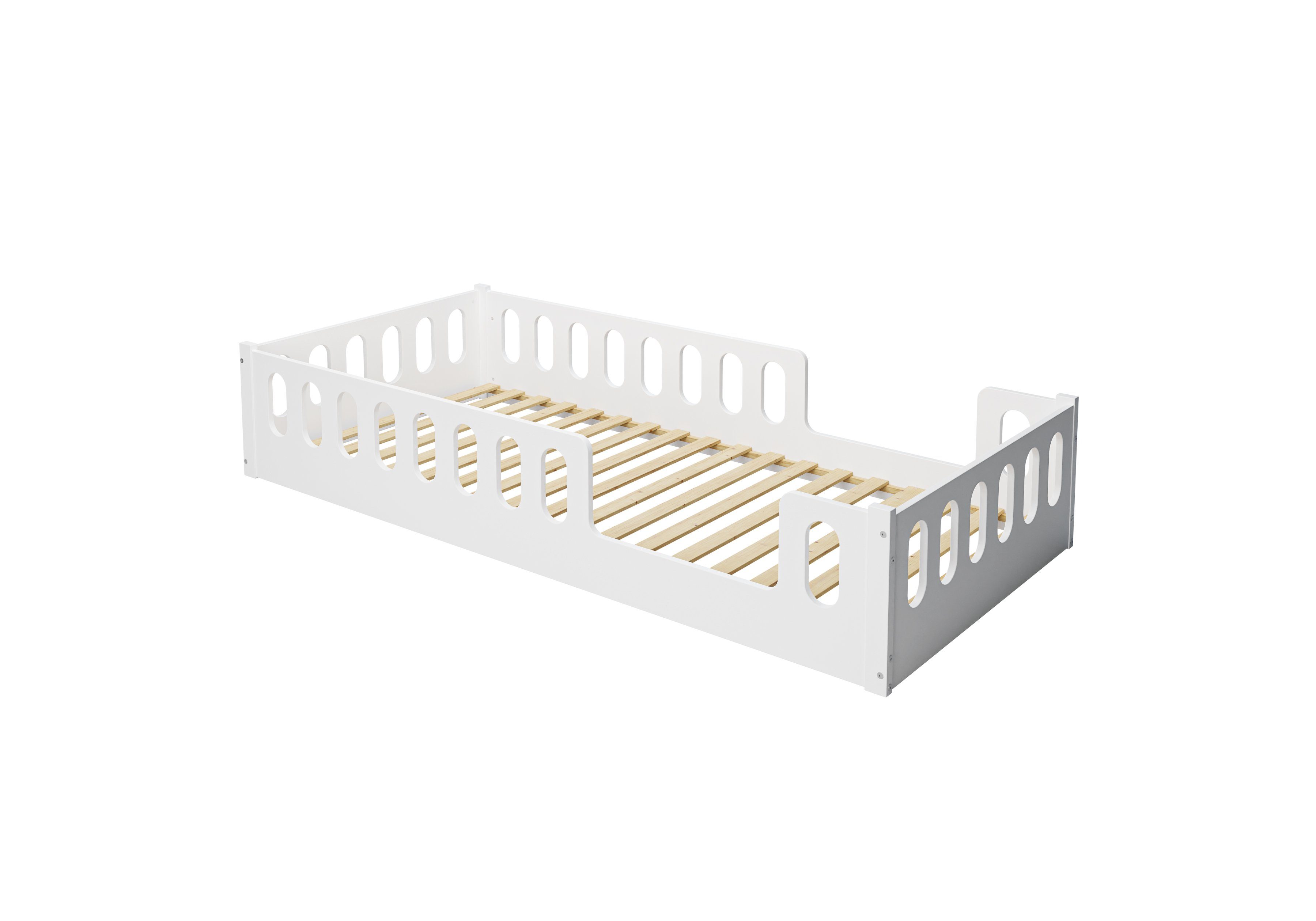 cm 80x160 Monte - weiß 140x200 cm Rausfallschutz), Bodenbett CADANI Kinderbett (abnehmbarer Montessori,