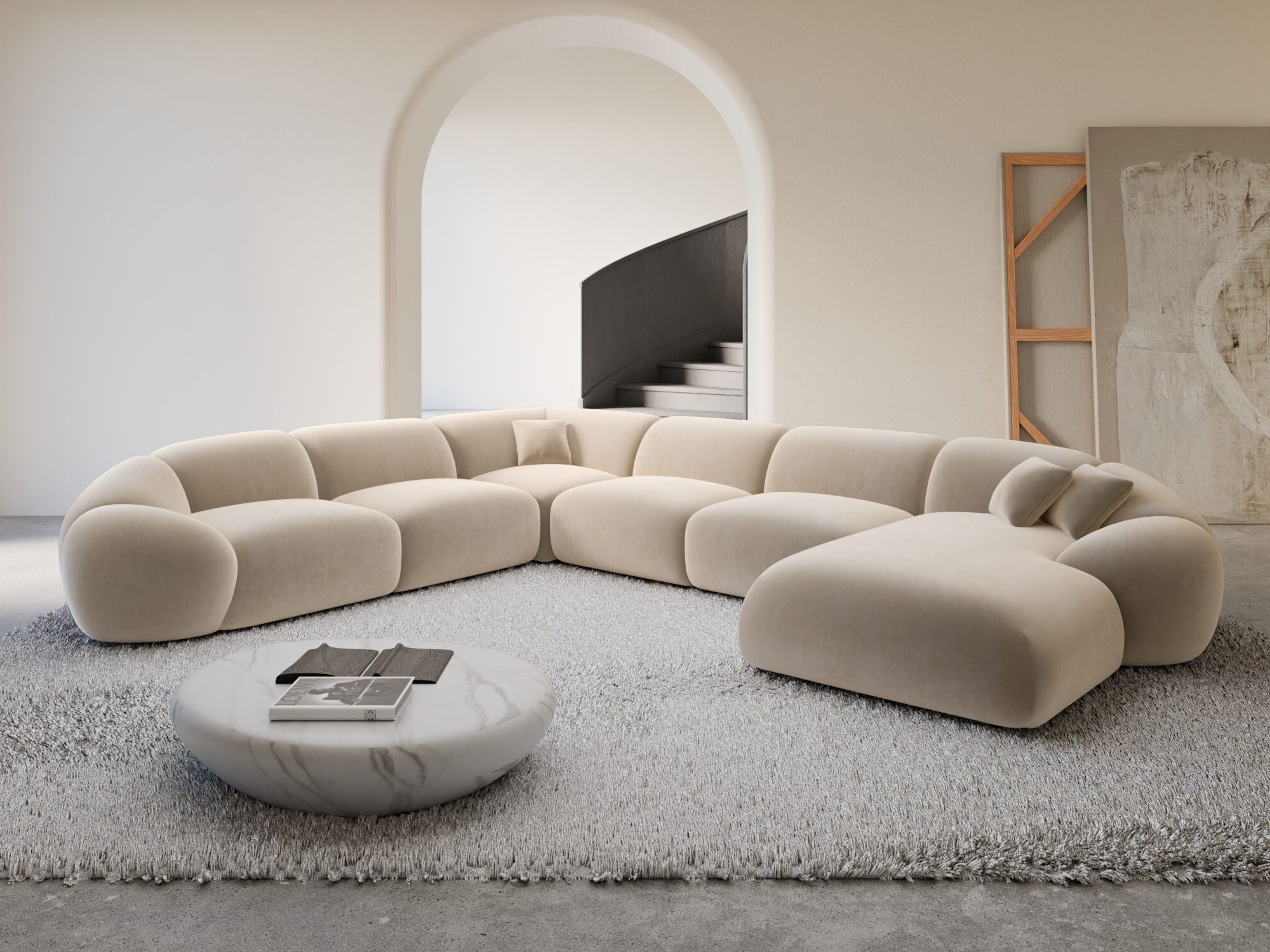 Sofa Dreams Wohnlandschaft XXL Wohnlandschaft Solverde U-Form aus Stoff, Wohnlandschaft, U-Form, Moderne Wohnlandschaft in U-Form, 2 Zierkissen inklusive