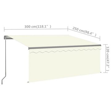vidaXL Markise Gelenkarmmarkise Einziehbar mit Volant 3x2,5 m Creme Balkon Terrasse