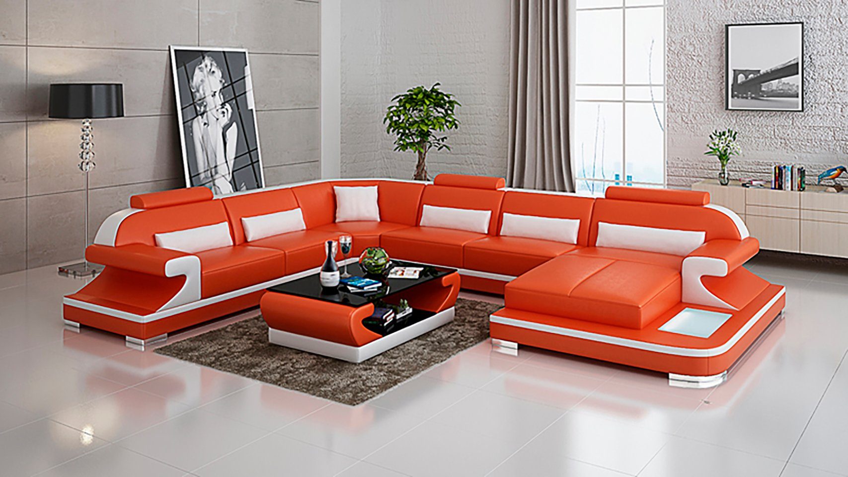 Modern Couch Design Ecksofa, Ledersofa Sofa JVmoebel Eck Ecksofa Wohnlandschaft