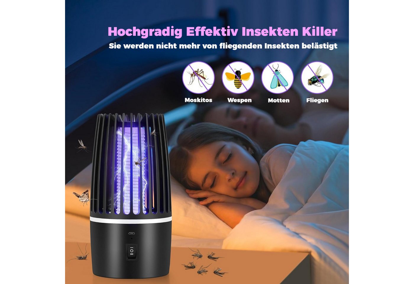 Thumbnail - BlingBin Insektenvernichter 4000mAh Elektrisch Mückenlampe, 2 in 1 Mückenfalle mit UV-Lampe, 360° Attract Tragbarer Flie...