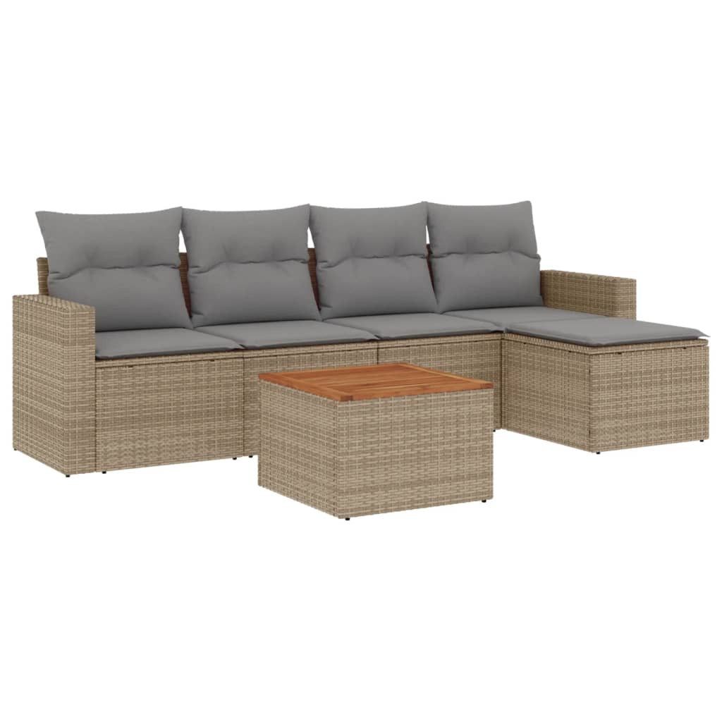 Gartenlounge-Set 6-tlg. Garten-Sofagarnitur mit Kissen Beige Poly Rattan