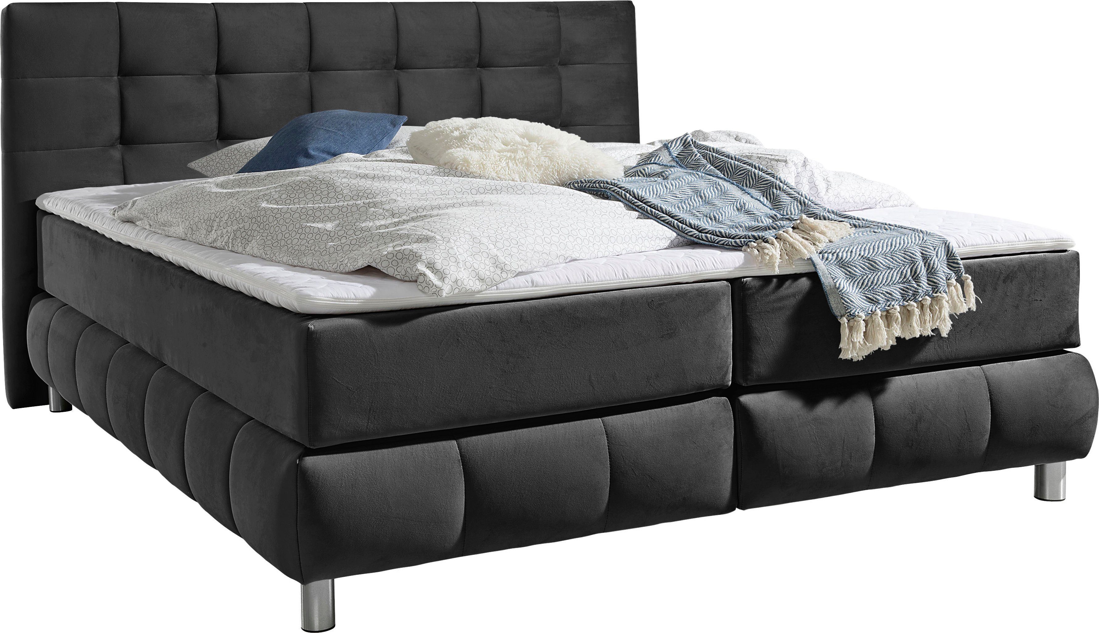 Home affaire Boxspringbett Salo XXL, in Samtoptik oder Struktur, 6 Breiten in Überlänge 220cm, 4 Härtegrade