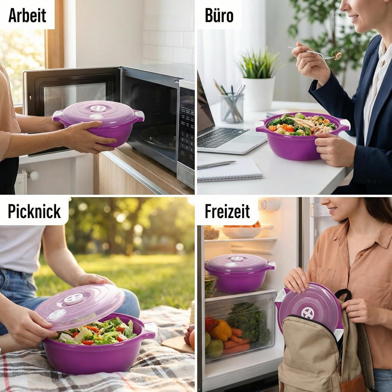 Lantelme Mikrowellenbehälter Mikrowellenschüssel 1,8 Liter violett stapelbar, Kunststoff, (1-tlg., Für Mikrowelle, Gefrier- und Kühlschrank, Picknick), Schüssel – Bild 4 von 5