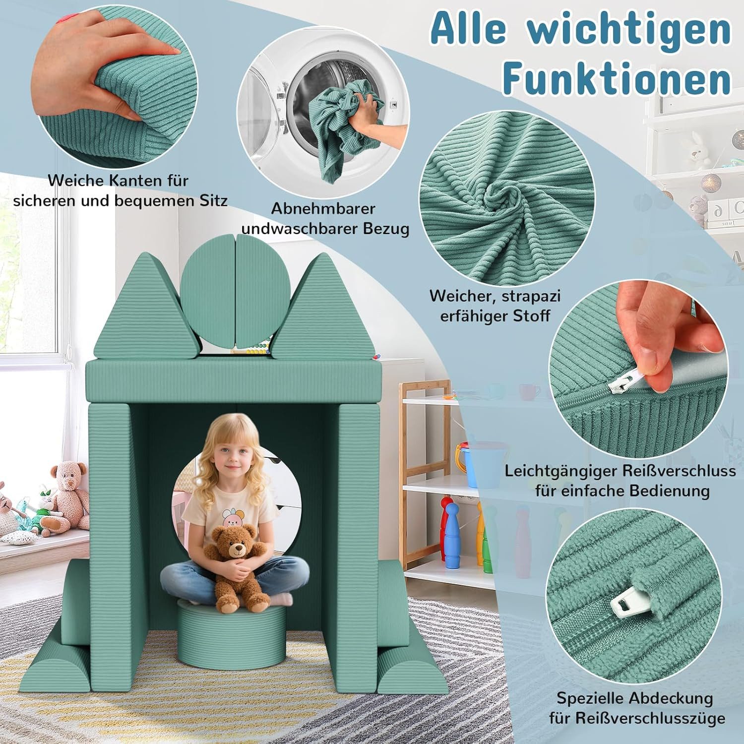 TLGREEN Kindersofa Spielsofa Cord, 15-Teiliges Modulare Kinderspielcouch, Kindersofa-Bausteine, Spielsofa für Kinder, kreatives Spielen für Kuschelecke im Kinde – Bild 5 von 5