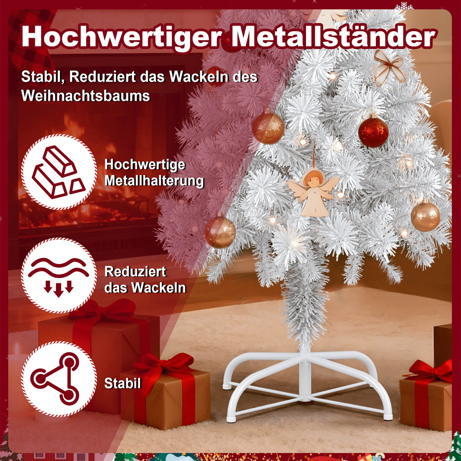 FIVMEN Künstlicher Weihnachtsbaum Weiß PVC mit Ständer, Weihnachtsdekoration